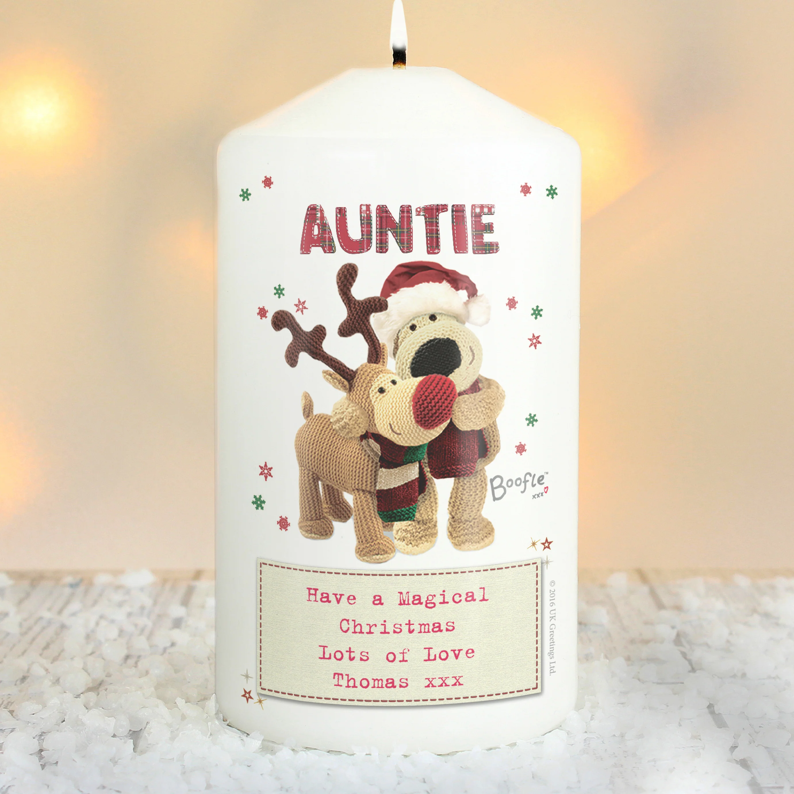 Personalised Boofle Christmas Reindeer Pillar Candle - Image 3