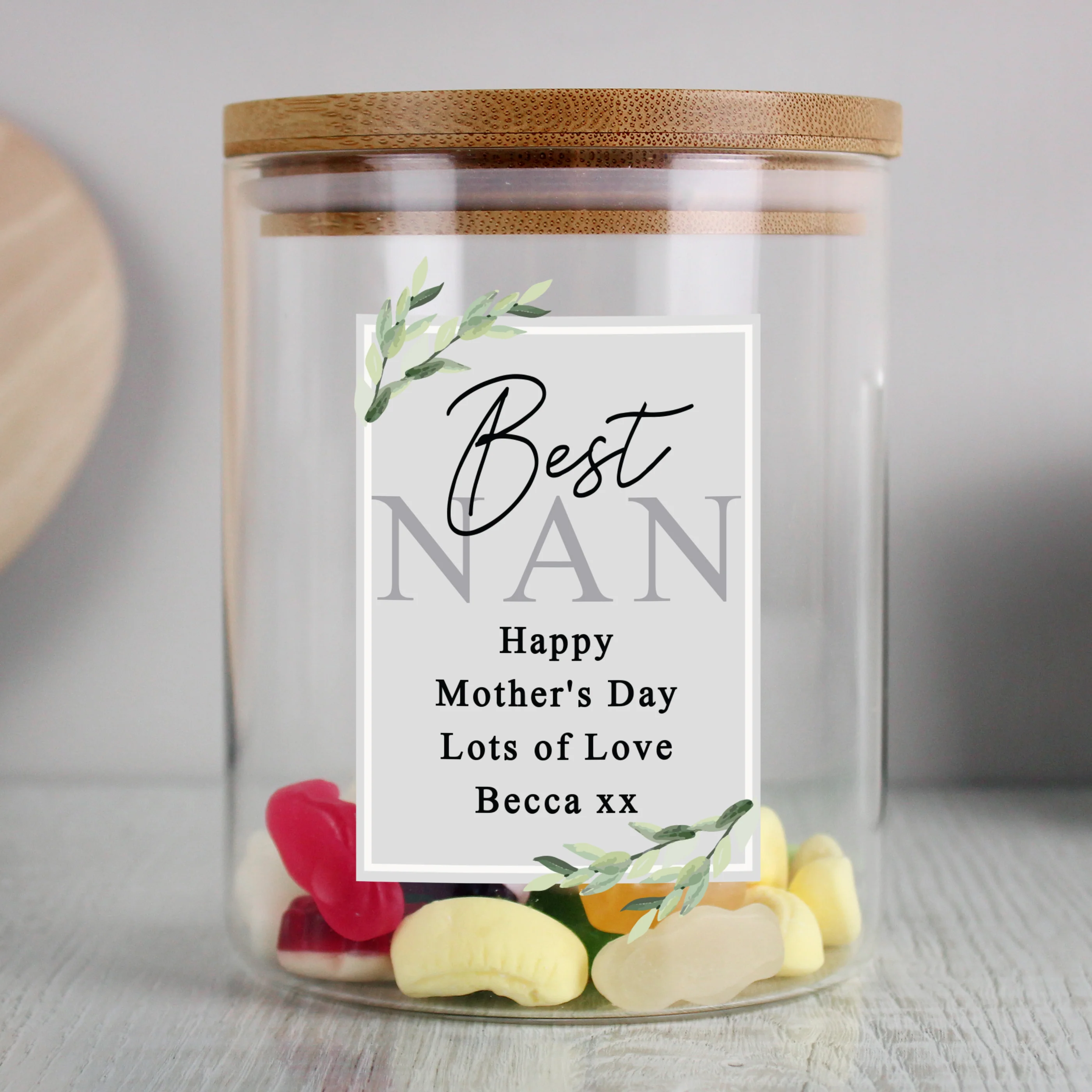 Personalised Botanical Glass Jar with Bamboo Lid - Image 3