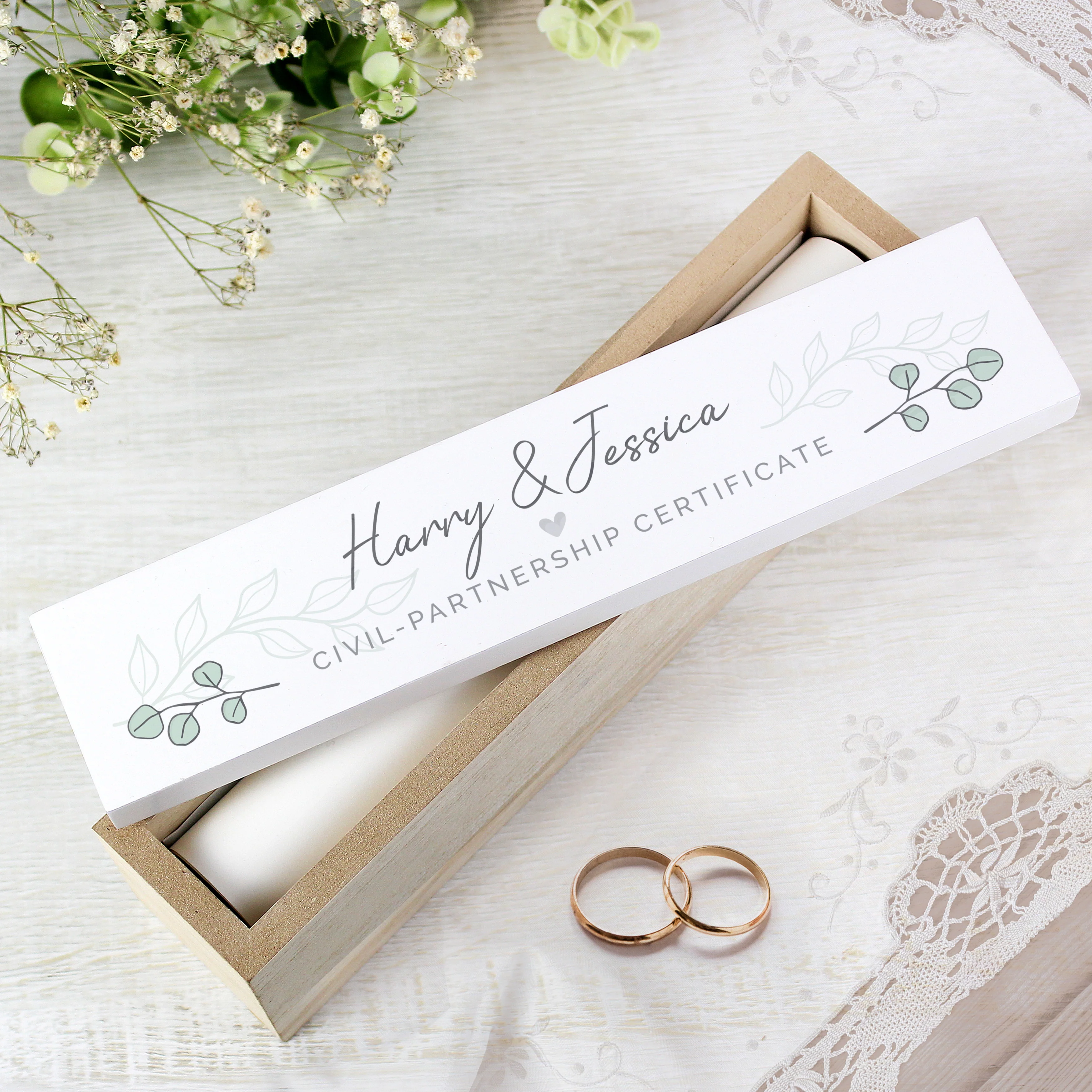 Personalised Botanical Leaves Wooden Certificate Holder