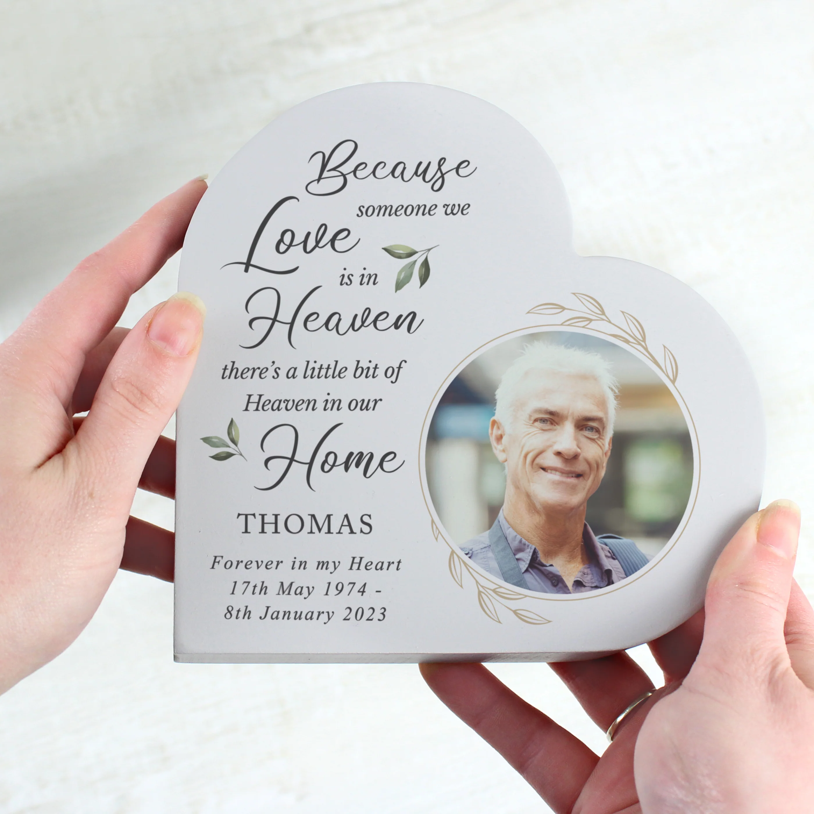 Personalised Botanical Memorial Photo Upload Free Standing Heart Ornament - Image 4