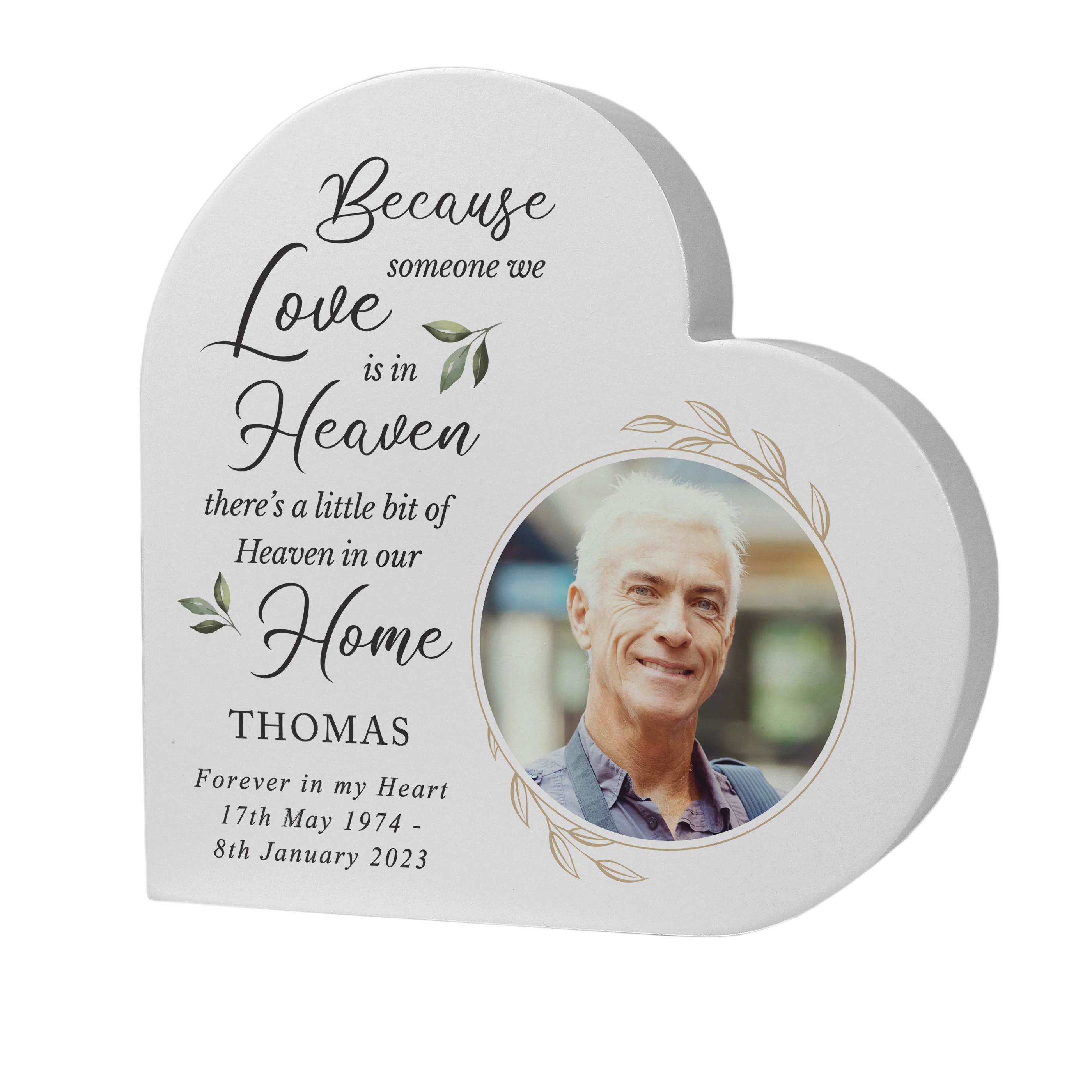 Personalised Botanical Memorial Photo Upload Free Standing Heart Ornament - Image 5