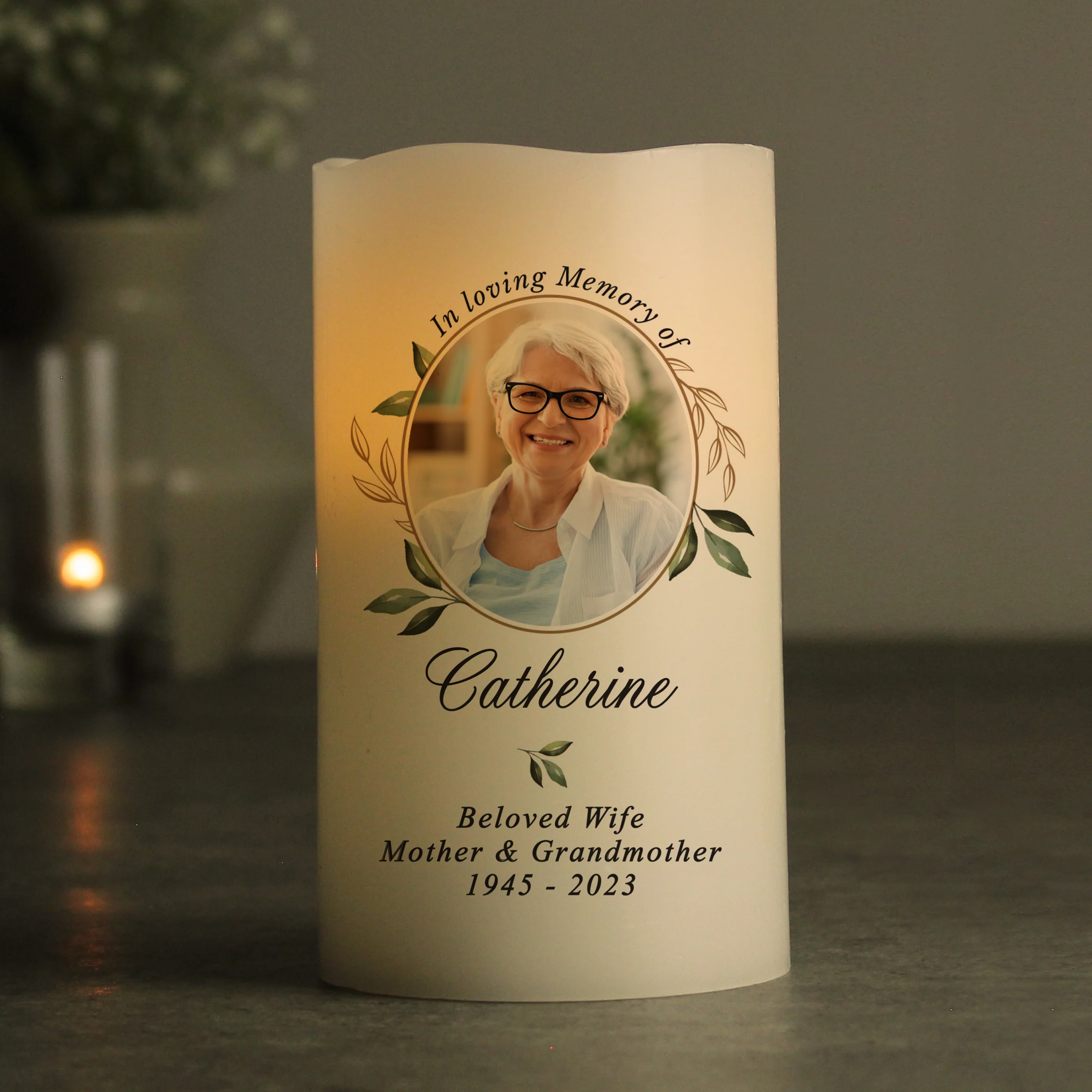 Personalised Botanical Memorial Photo Upload LED Candle - Image 2