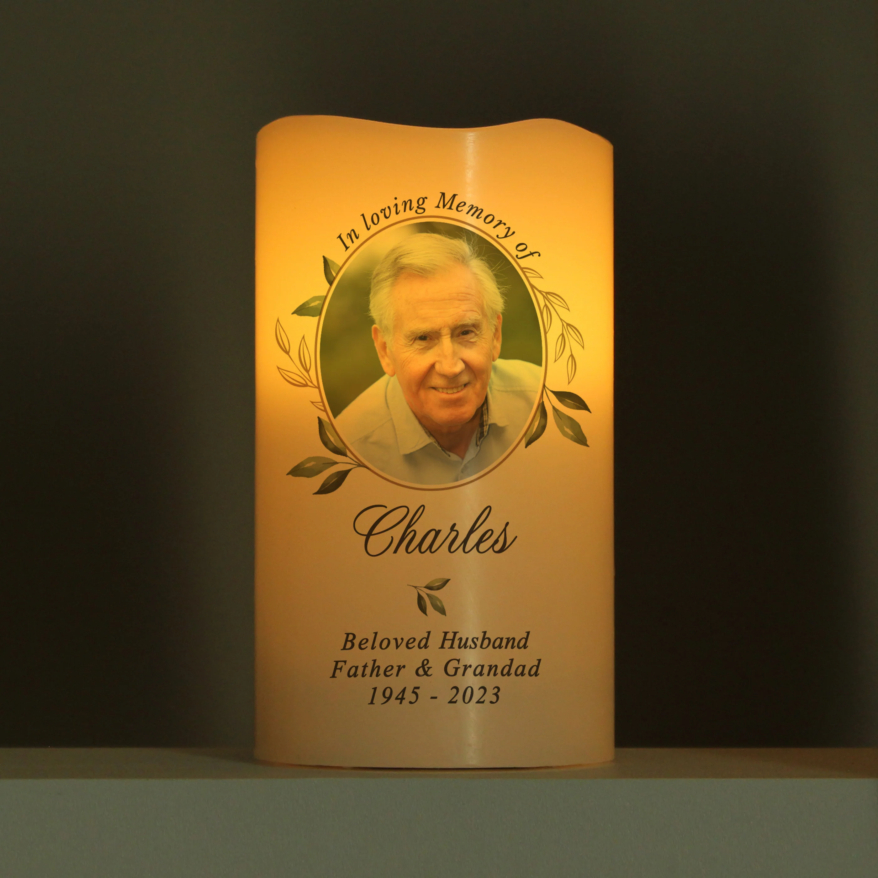 Personalised Botanical Memorial Photo Upload LED Candle - Image 3
