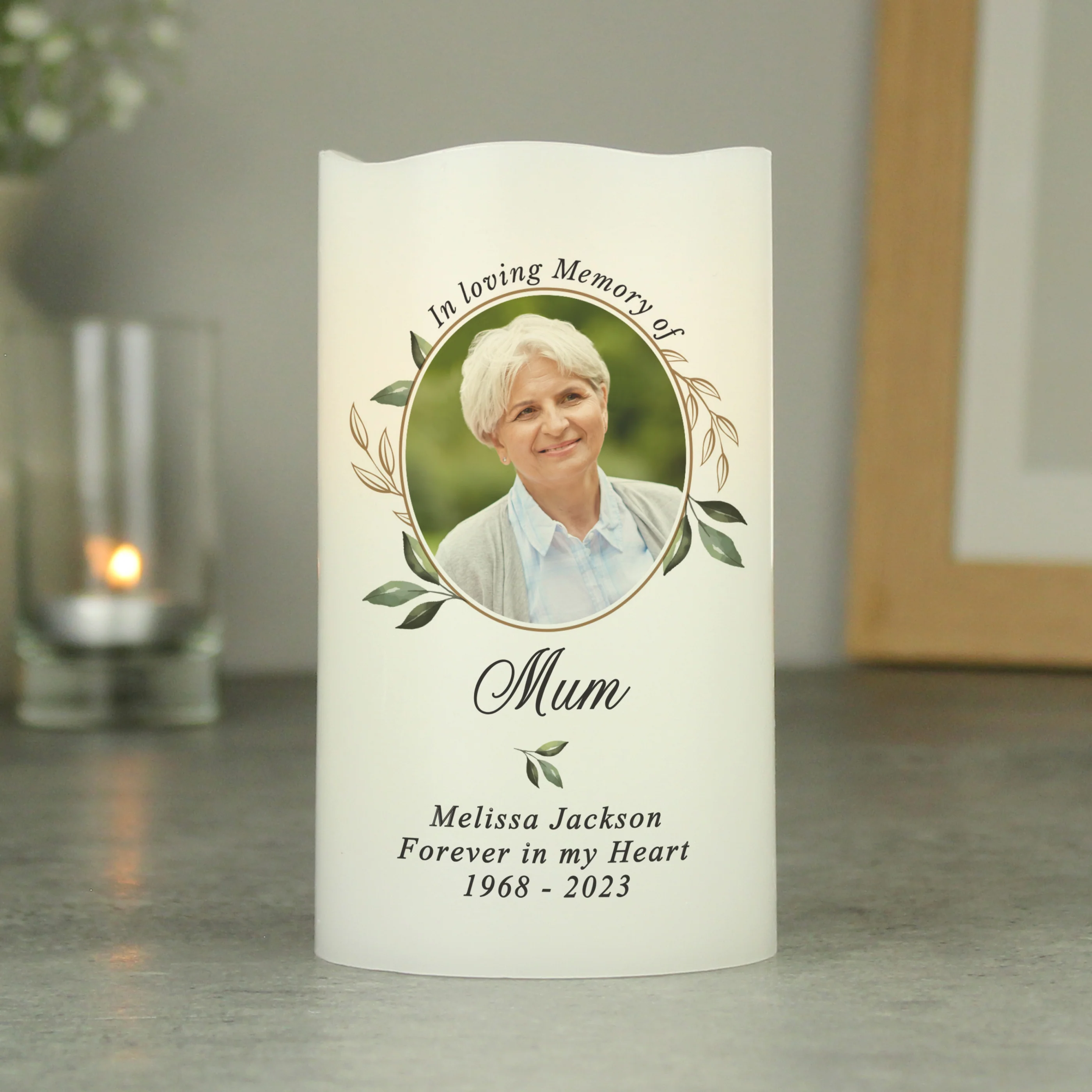 Personalised Botanical Memorial Photo Upload LED Candle - Image 4