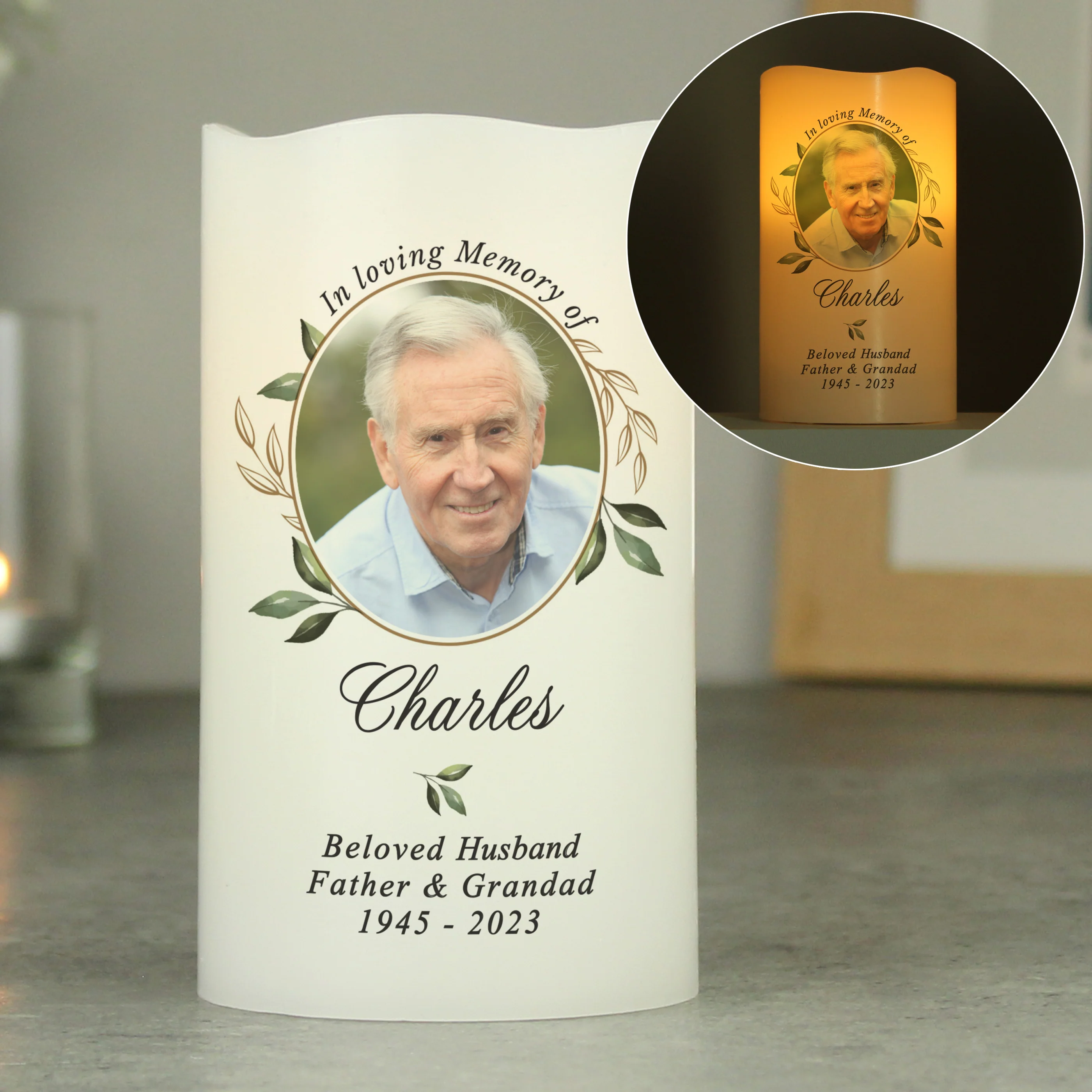 Personalised Botanical Memorial Photo Upload LED Candle - Image 6