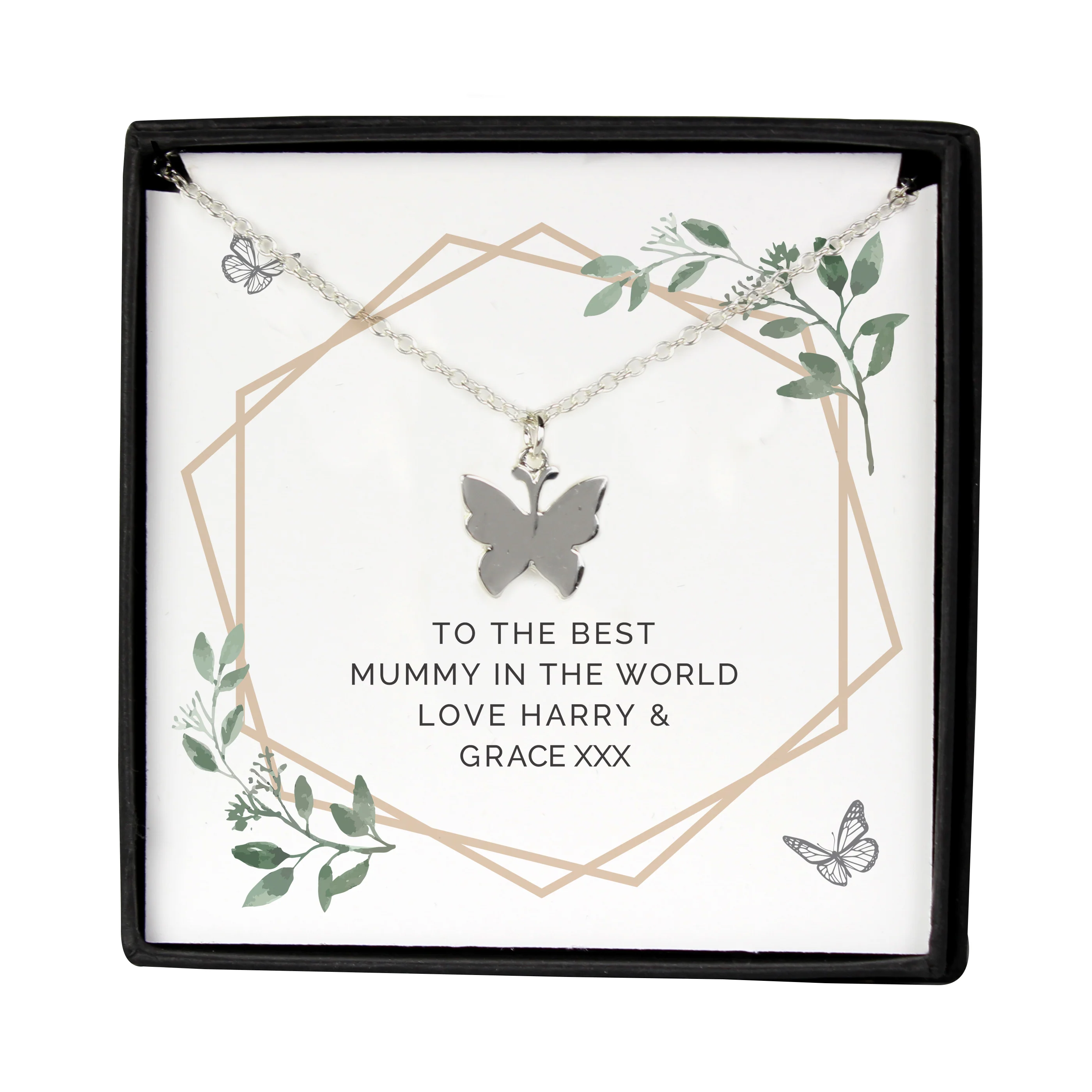 Personalised Botanical Sentiment Butterfly Necklace and Box - Image 5