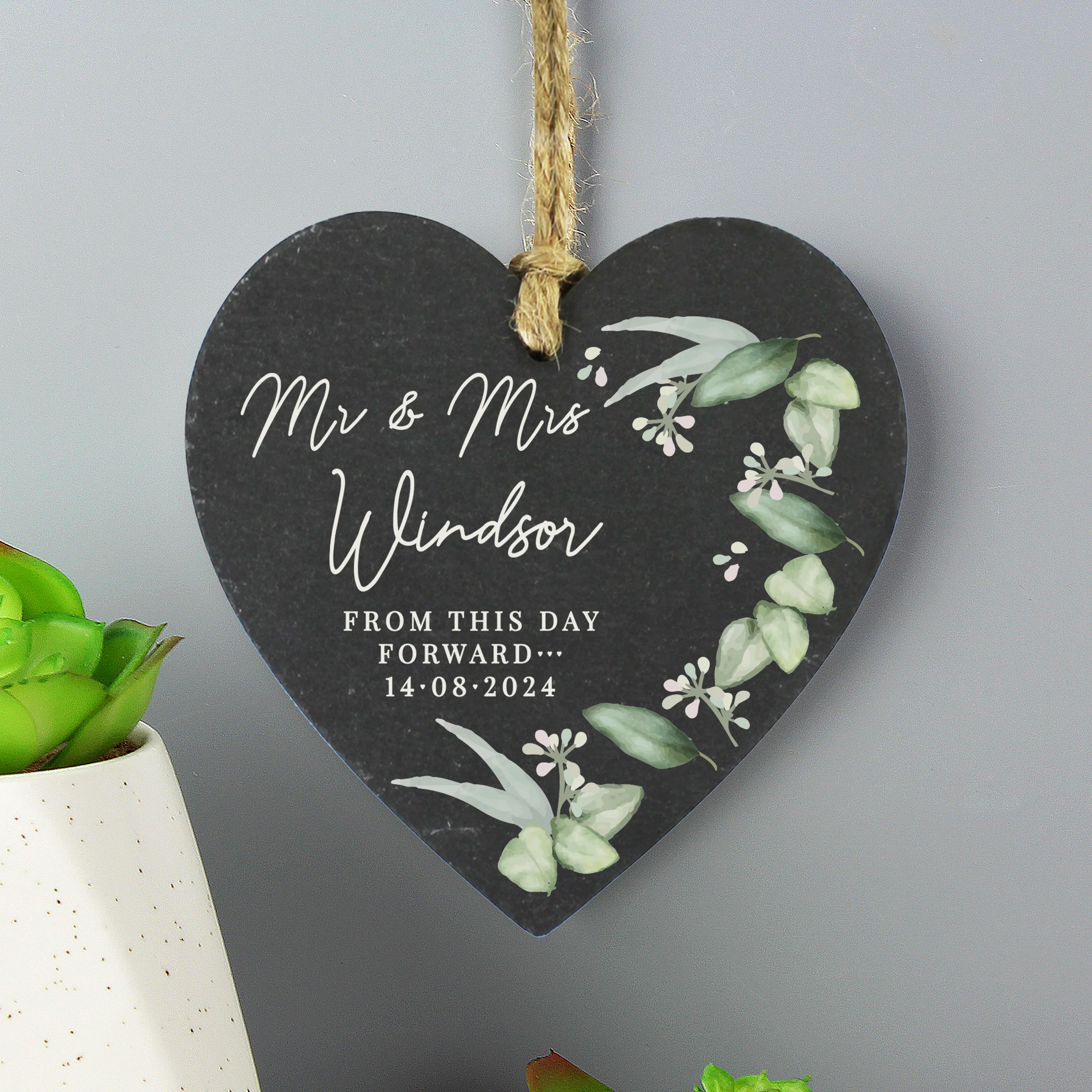 Personalised Botanical Slate Heart Decoration - Image 4