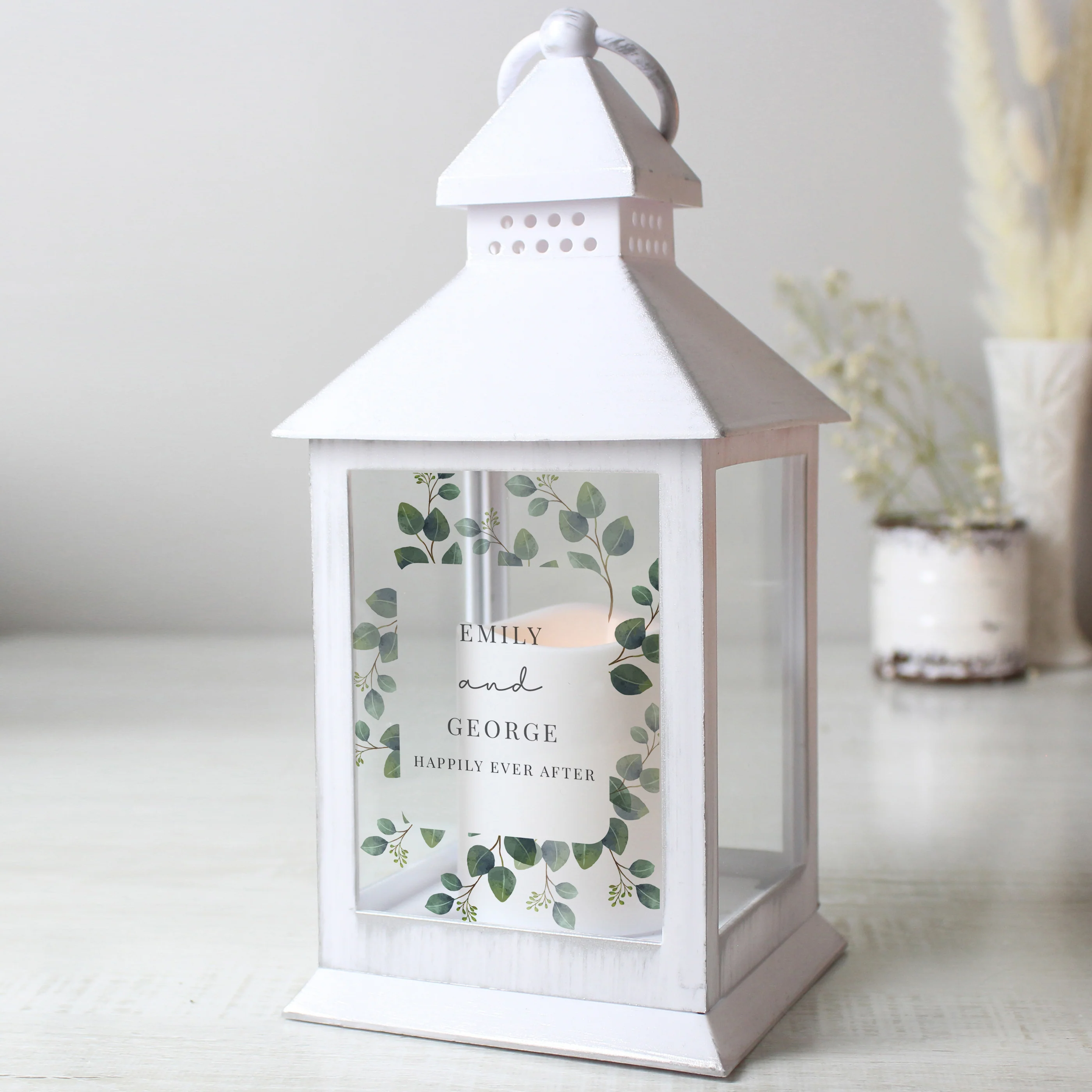 Personalised Botanical Wedding White Lantern