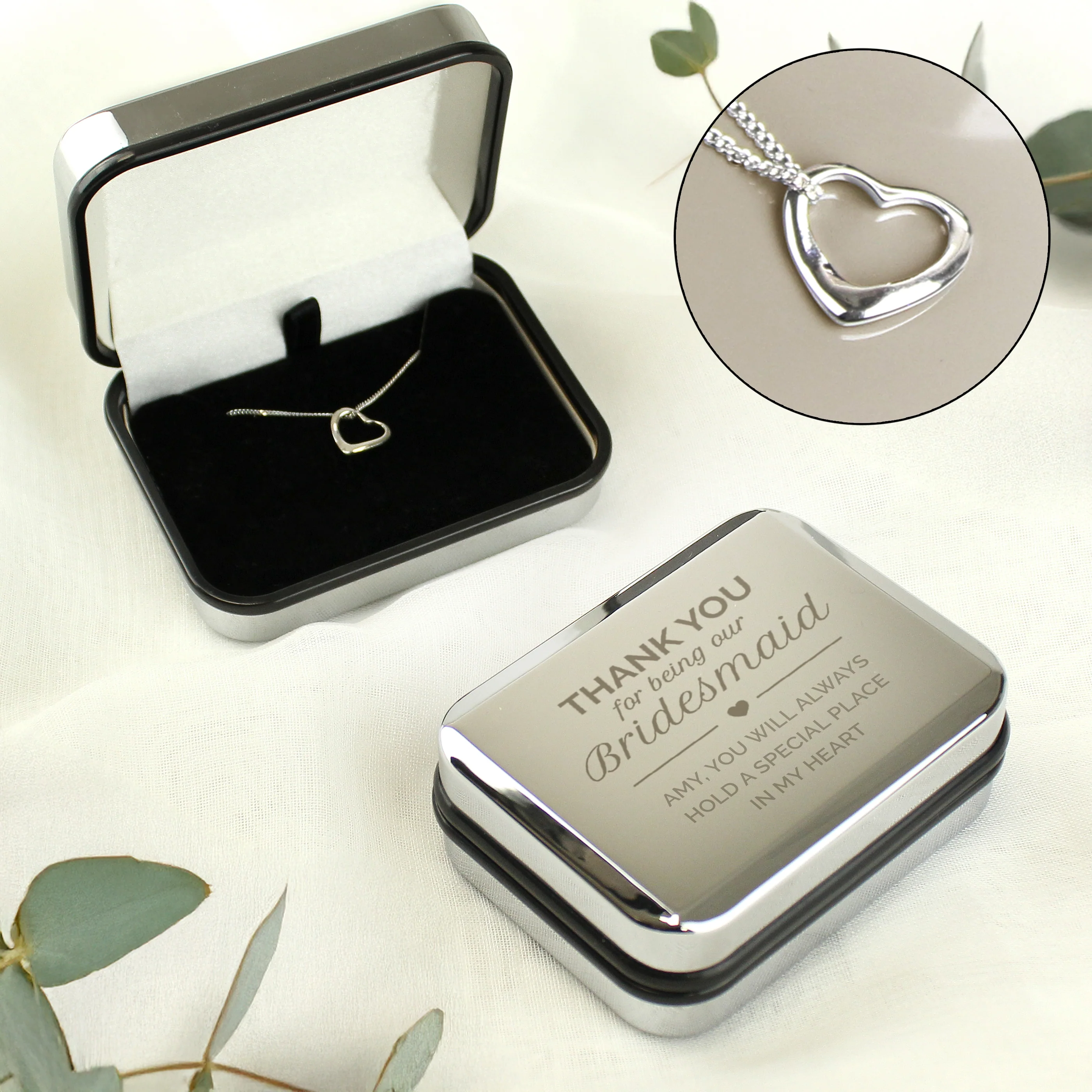 Personalised Bridesmaid Box and Sterling Silver Heart Necklace - Image 3