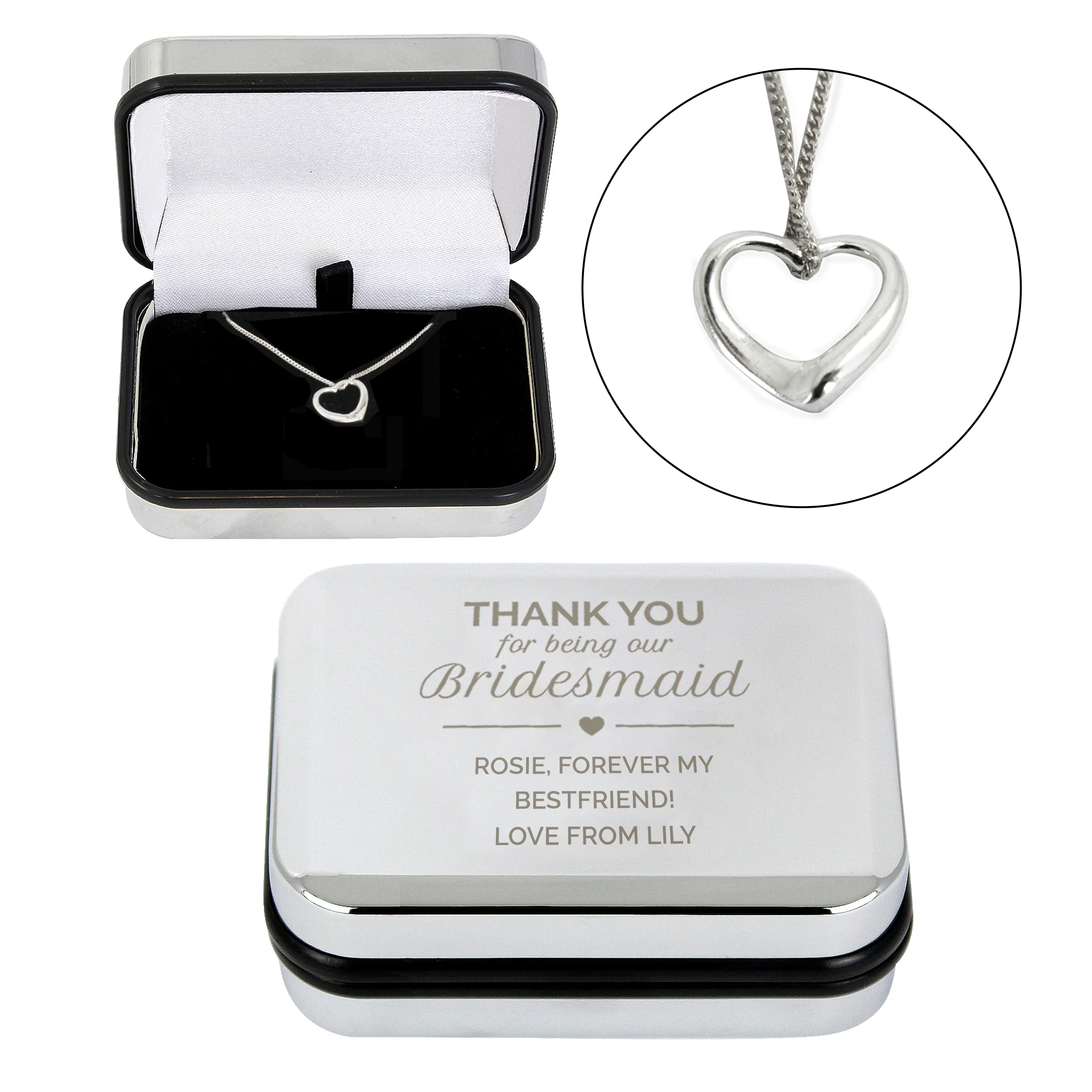 Personalised Bridesmaid Box and Sterling Silver Heart Necklace - Image 4