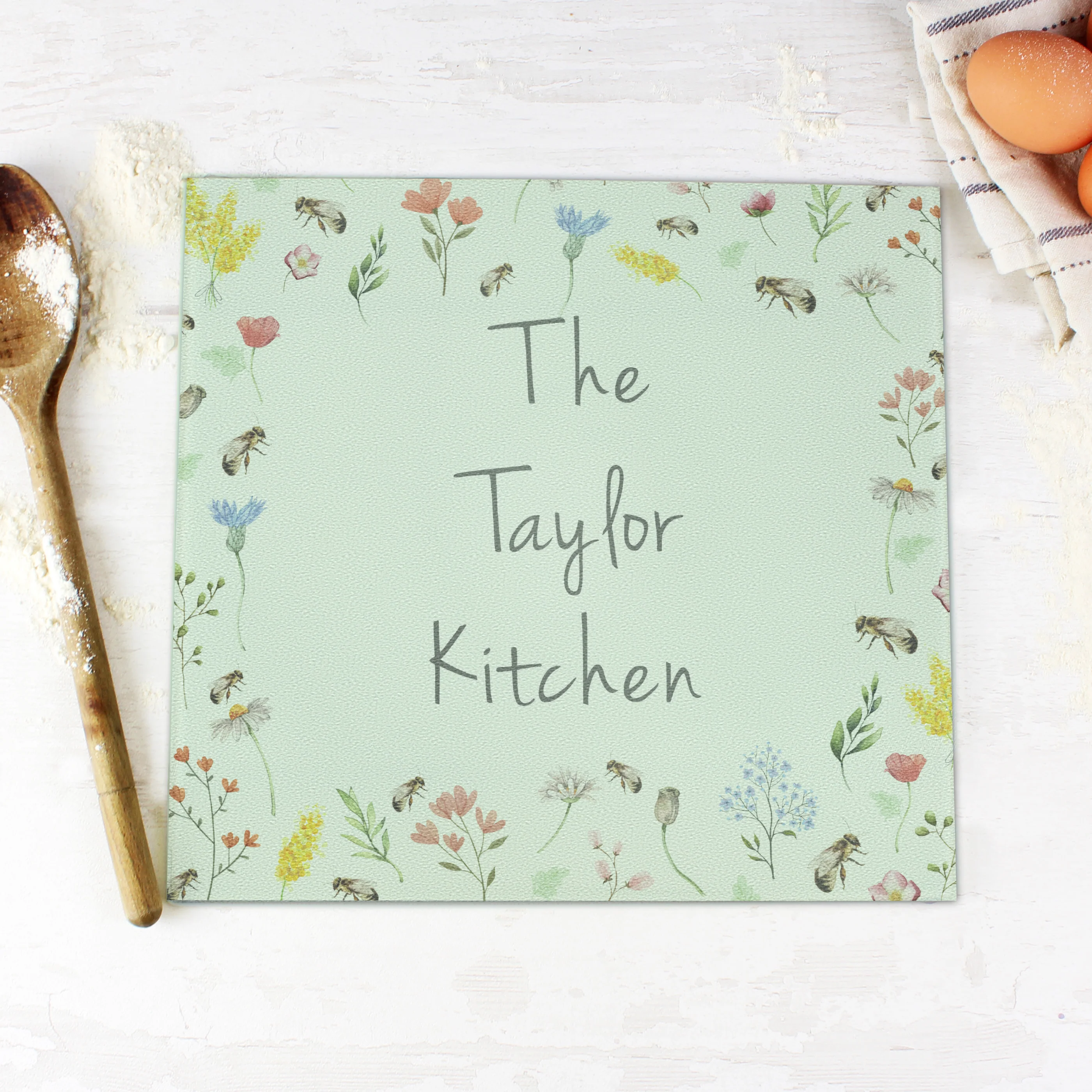 Personalised Busy Bee Glass Chopping Board/Worktop Saver - Image 3