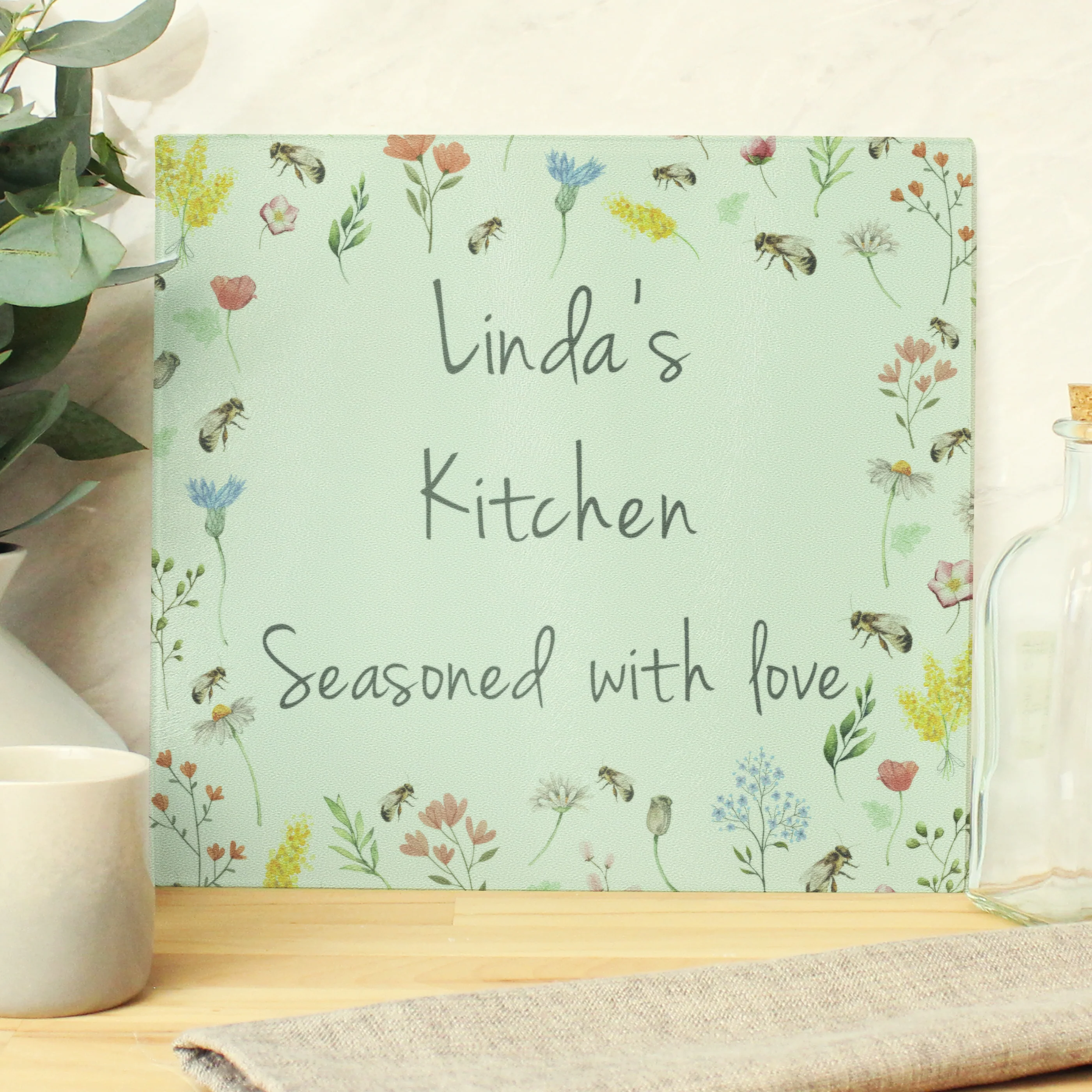 Personalised Busy Bee Glass Chopping Board/Worktop Saver - Image 4