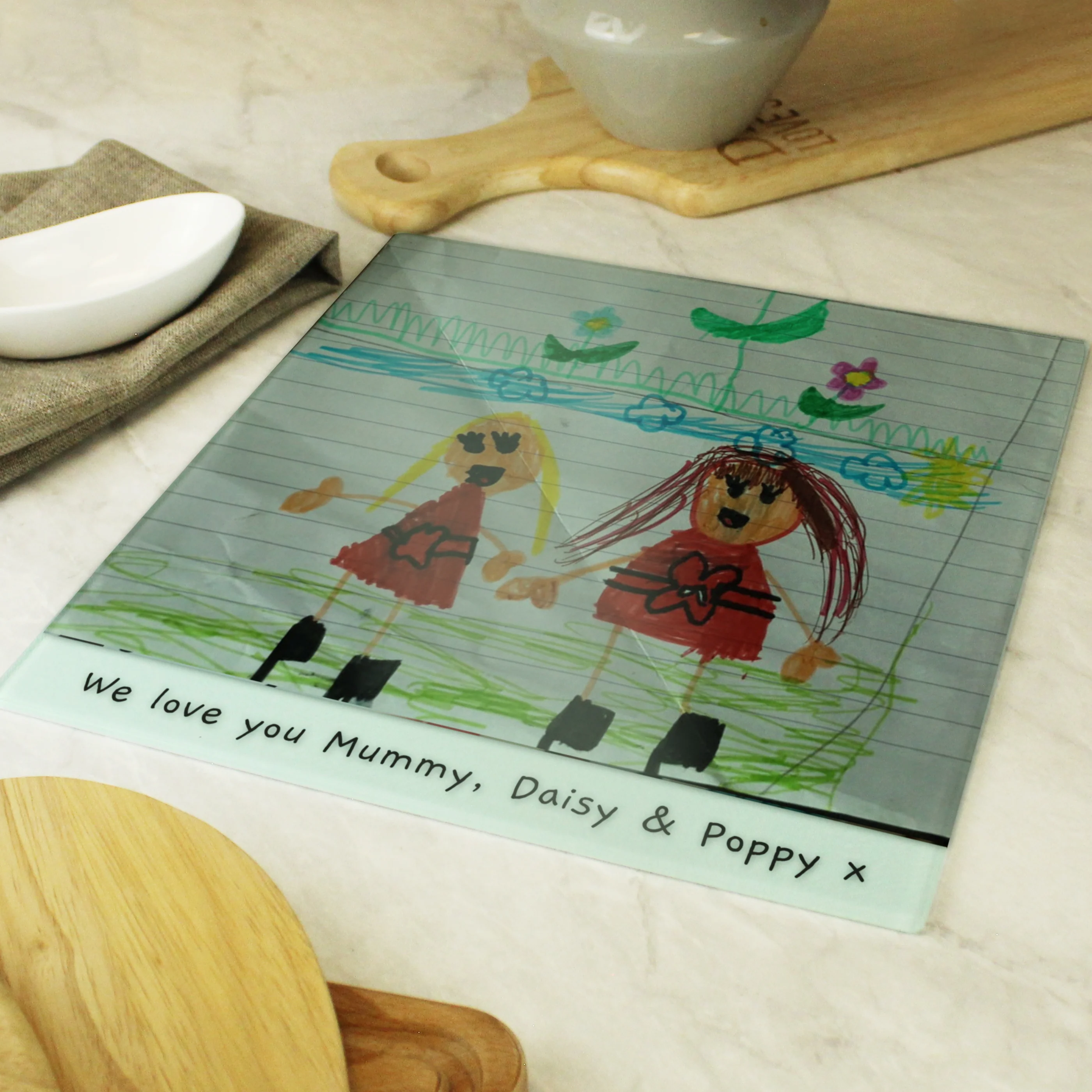 Personalised Childrens Drawing Photo Upload Glass Chopping Board/Worktop Saver - Image 10