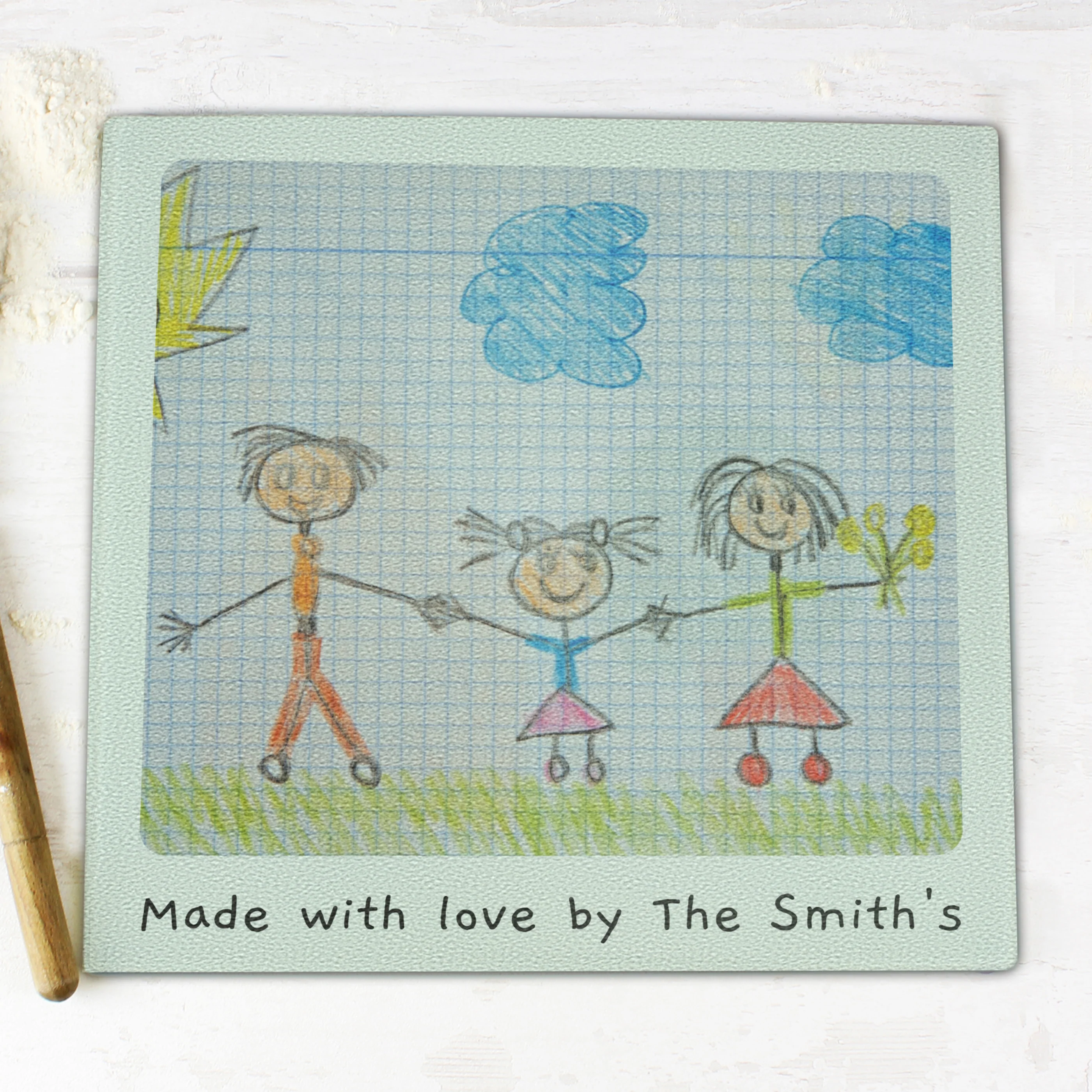 Personalised Childrens Drawing Photo Upload Glass Chopping Board/Worktop Saver - Image 4