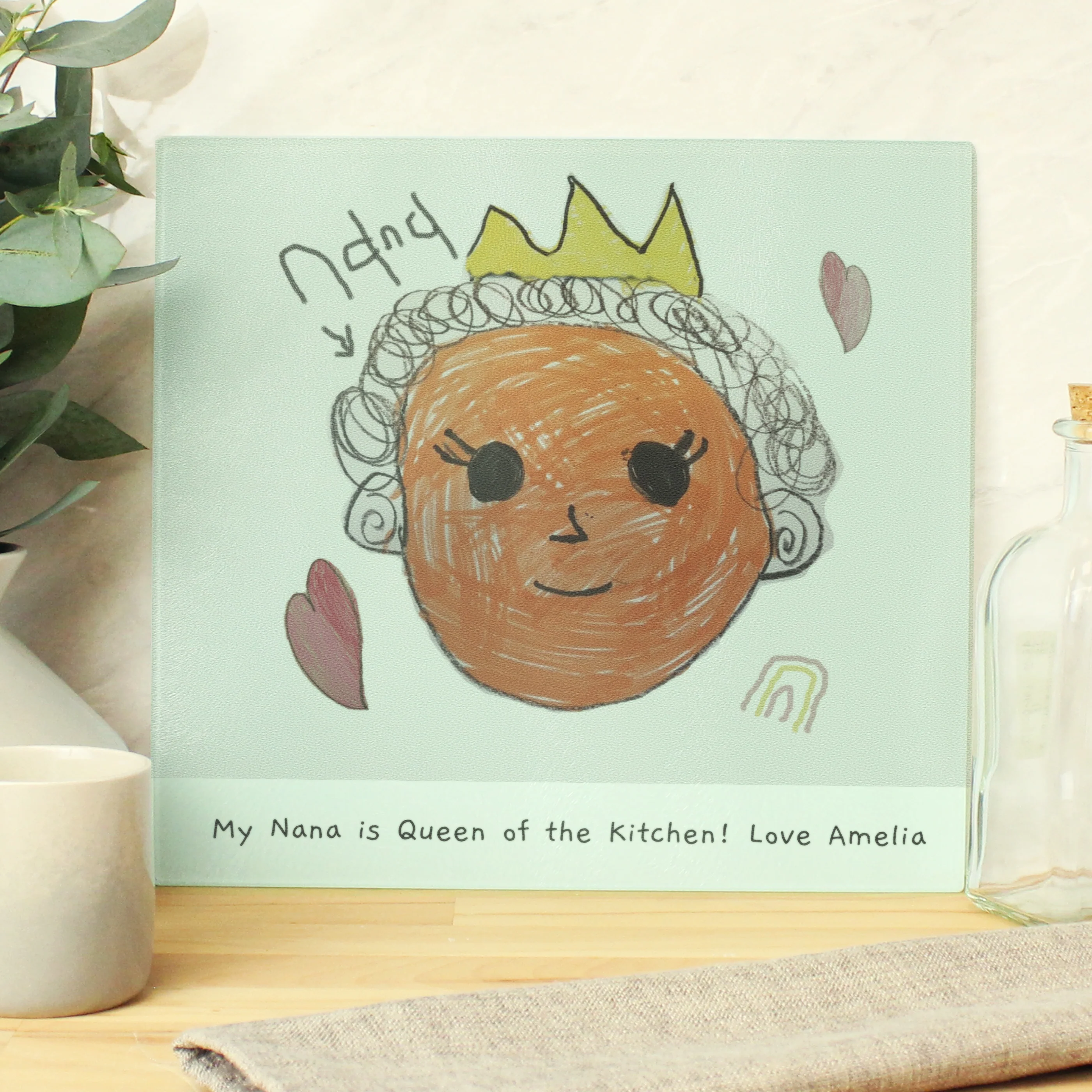 Personalised Childrens Drawing Photo Upload Glass Chopping Board/Worktop Saver - Image 6