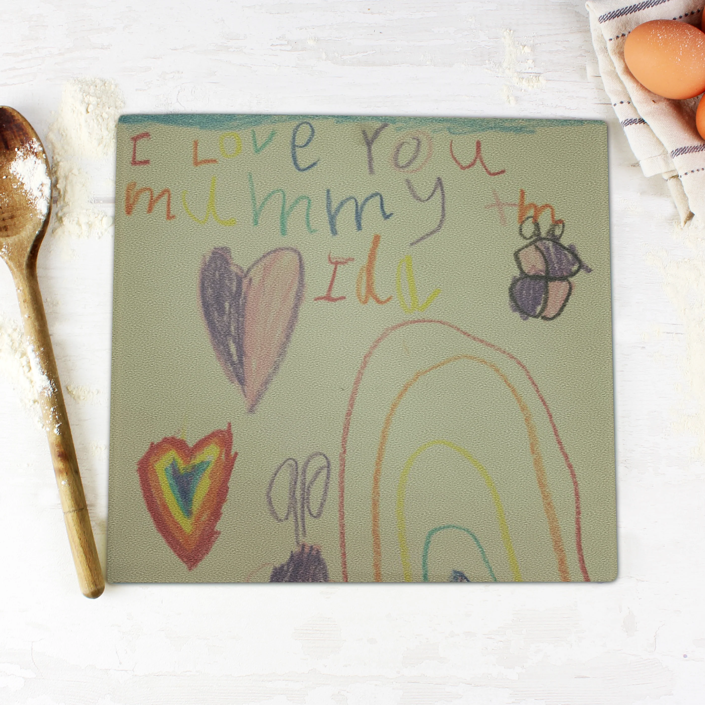 Personalised Childrens Drawing Photo Upload Glass Chopping Board/Worktop Saver - Image 8
