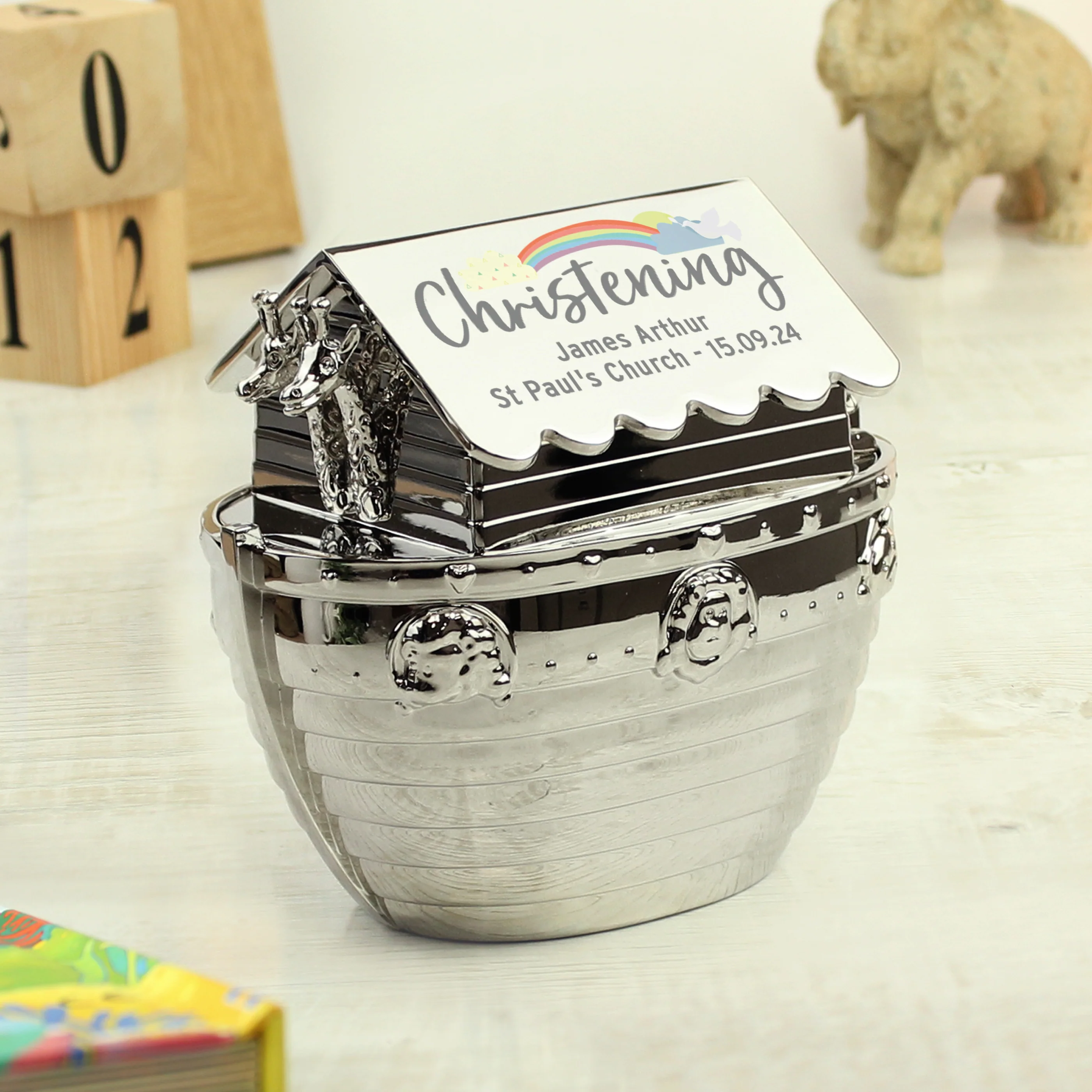 Personalised Christening Noahs Ark Money Box - Image 3