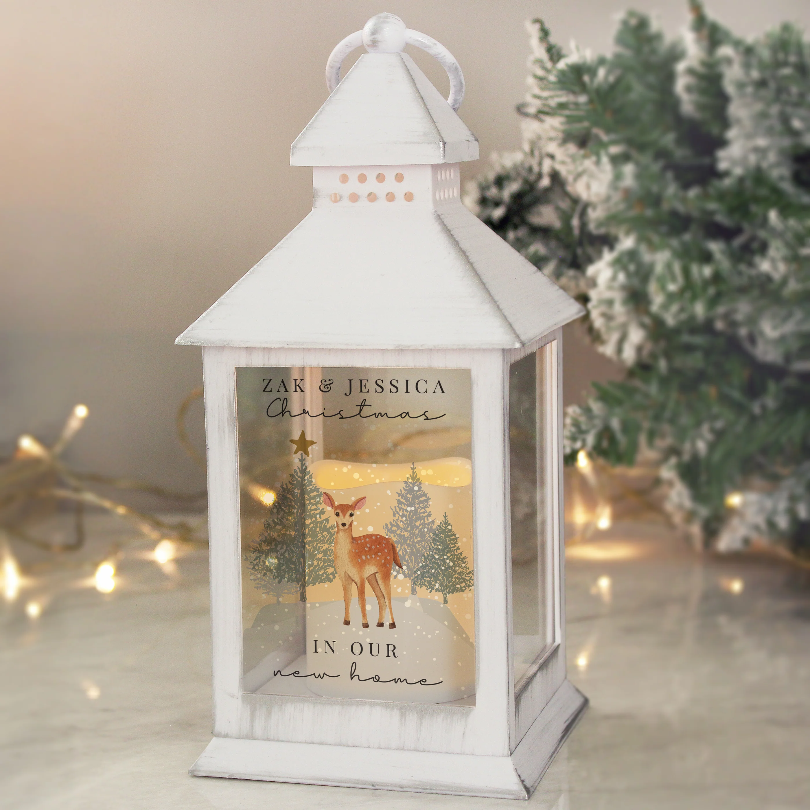 Personalised Christmas Deer White LED Lantern - Image 3