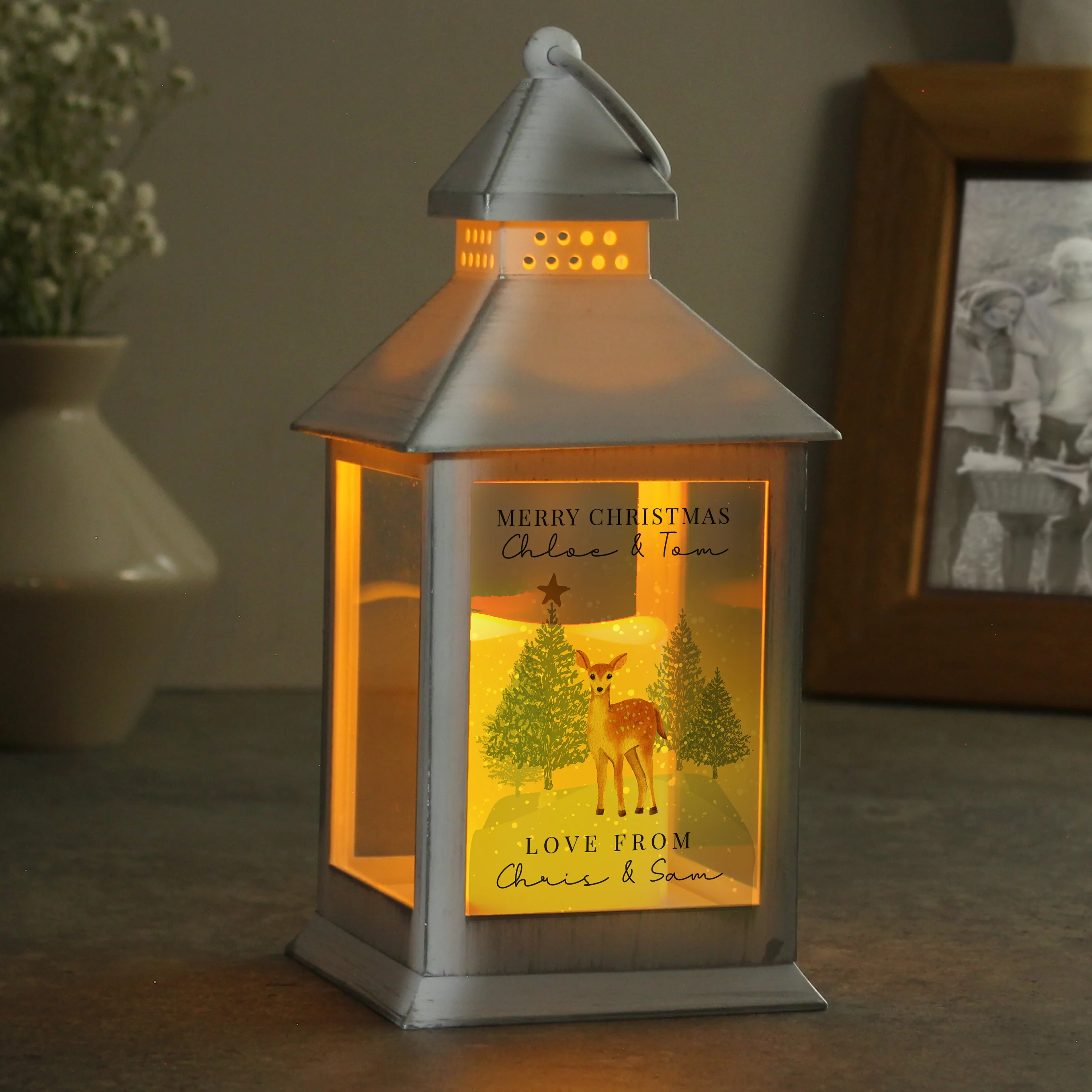 Personalised Christmas Deer White LED Lantern - Image 4