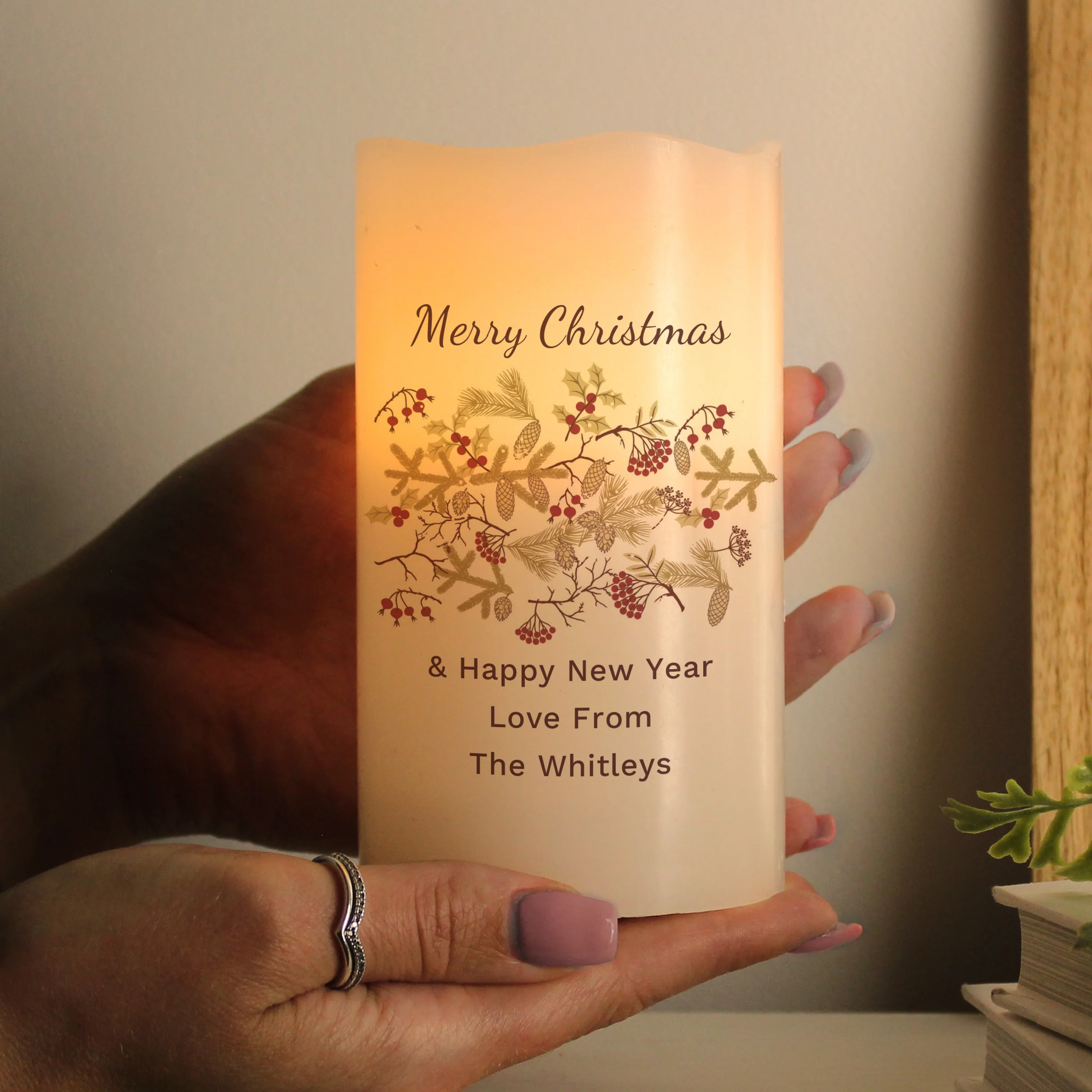 Personalised Christmas Floral LED Candle - Image 2