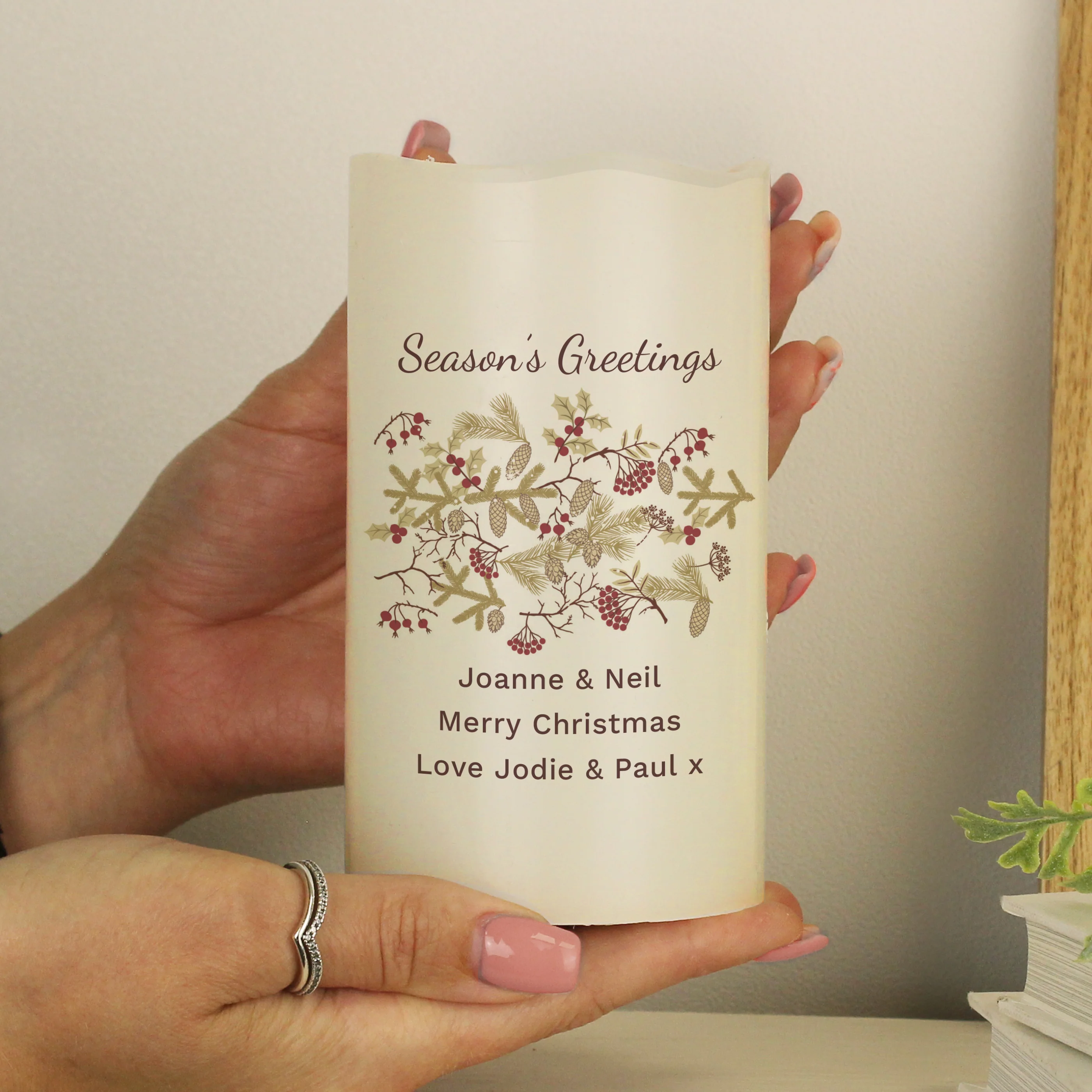 Personalised Christmas Floral LED Candle - Image 3