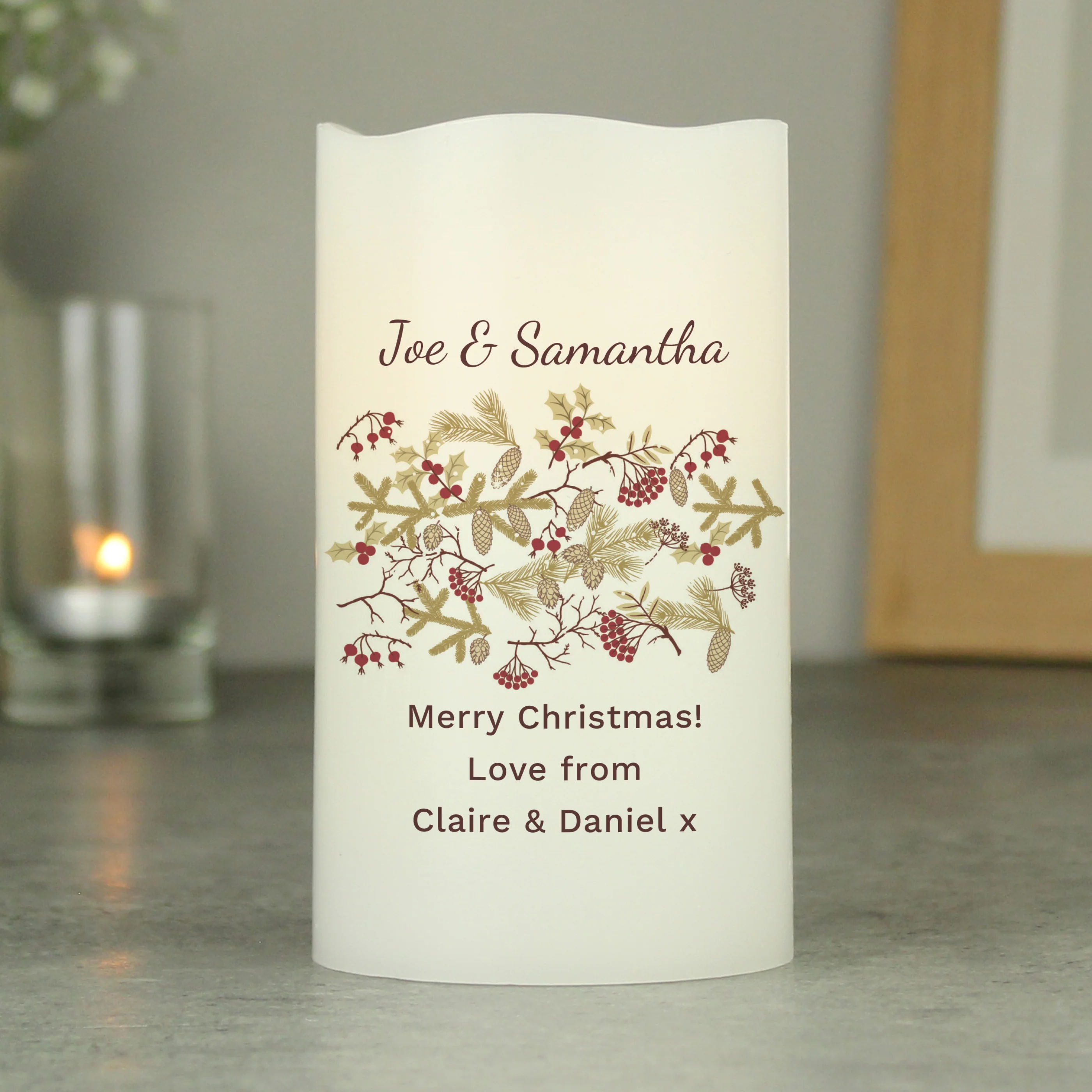 Personalised Christmas Floral LED Candle - Image 4