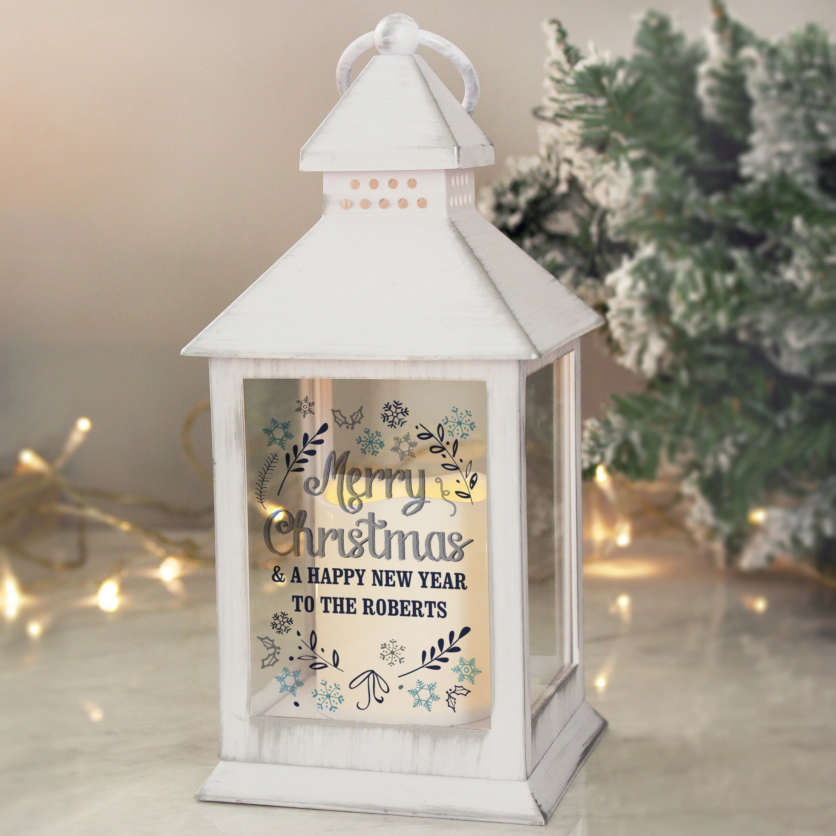 Personalised Christmas Frost White Lantern - Image 2
