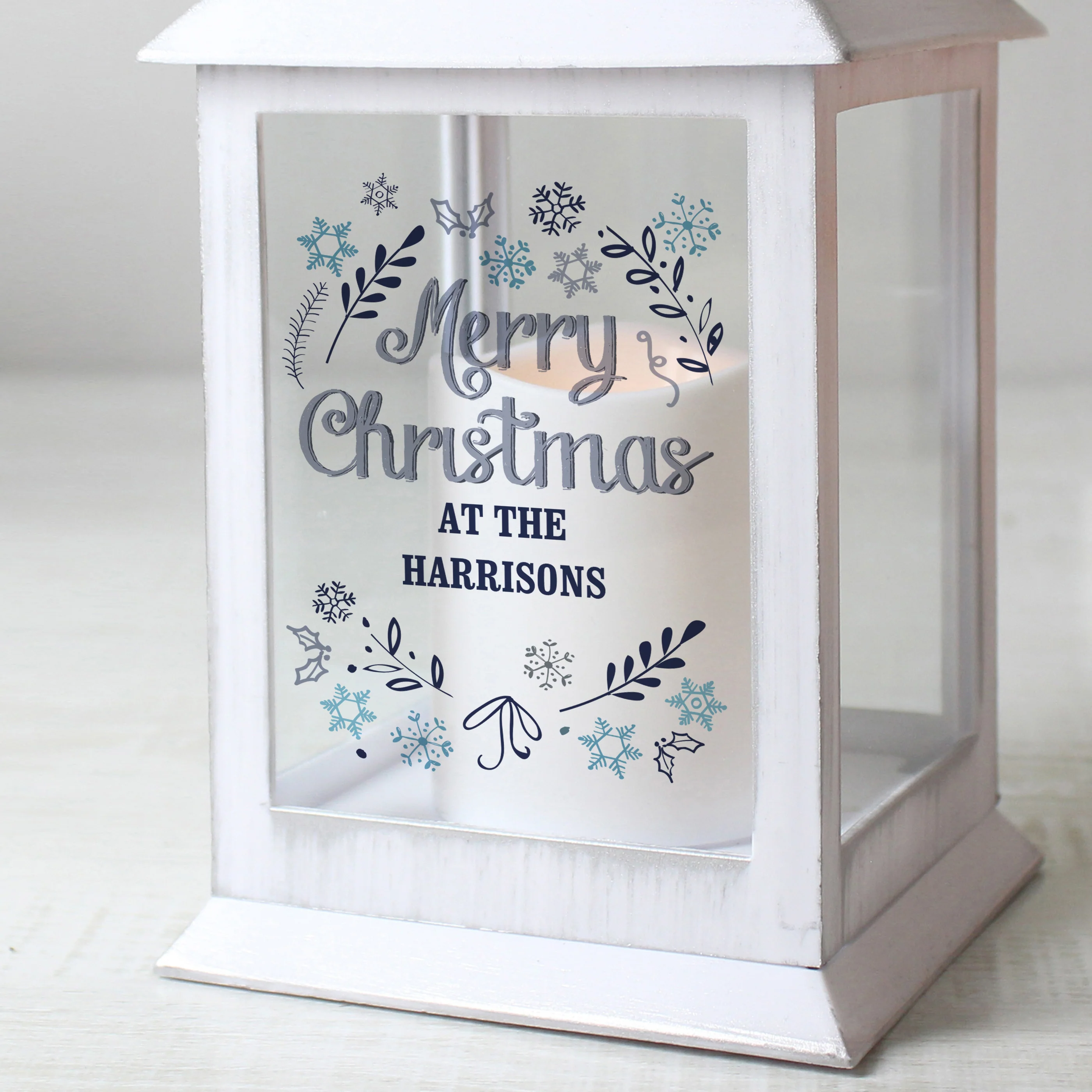 Personalised Christmas Frost White Lantern - Image 4