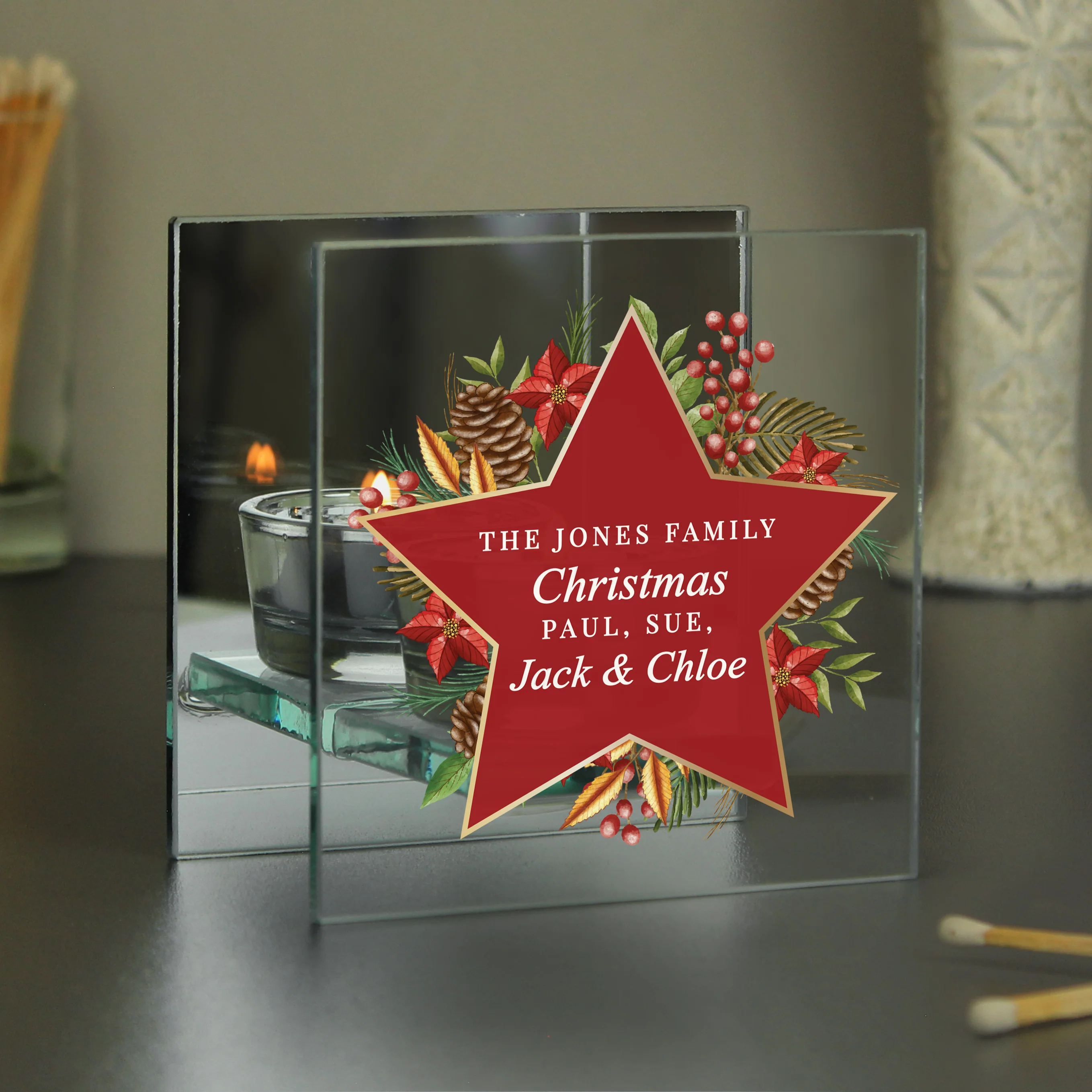 Personalised Christmas Glass Tea Light Candle Holder - Image 2
