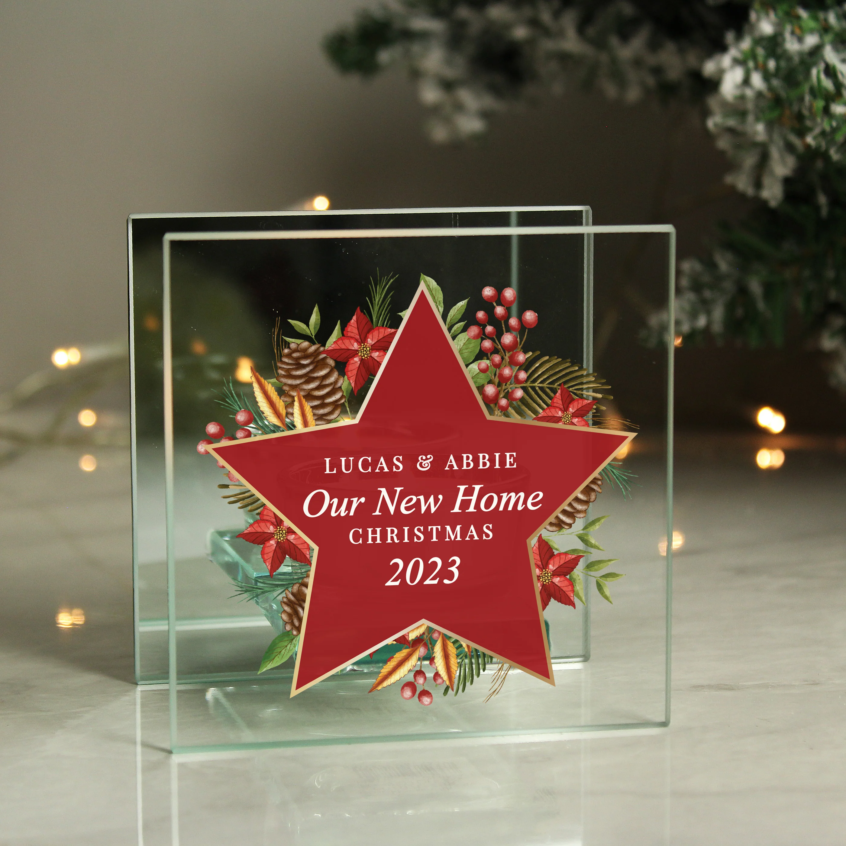 Personalised Christmas Glass Tea Light Candle Holder - Image 3
