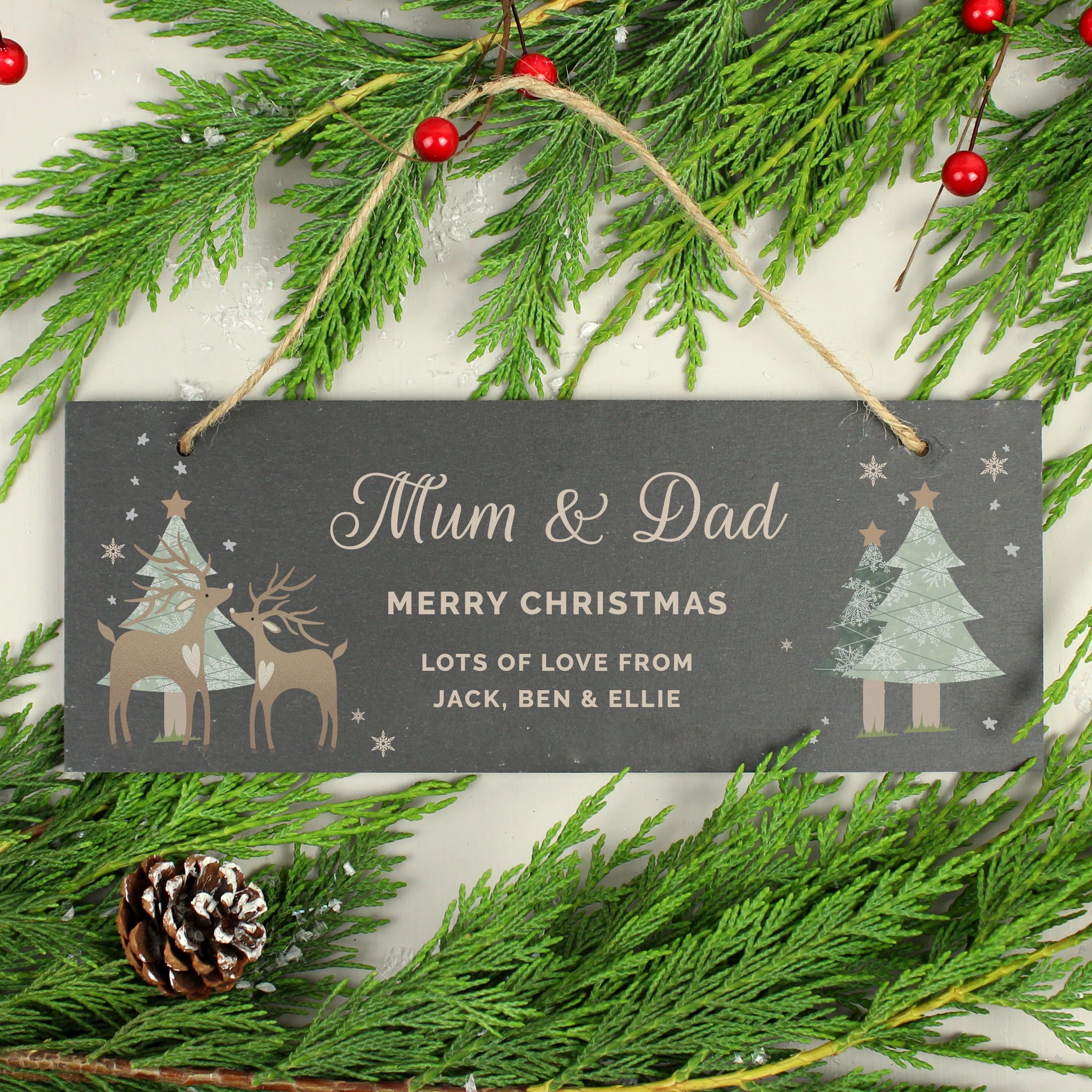 Personalised Christmas Reindeer Hanging Slate Plaque - Image 4