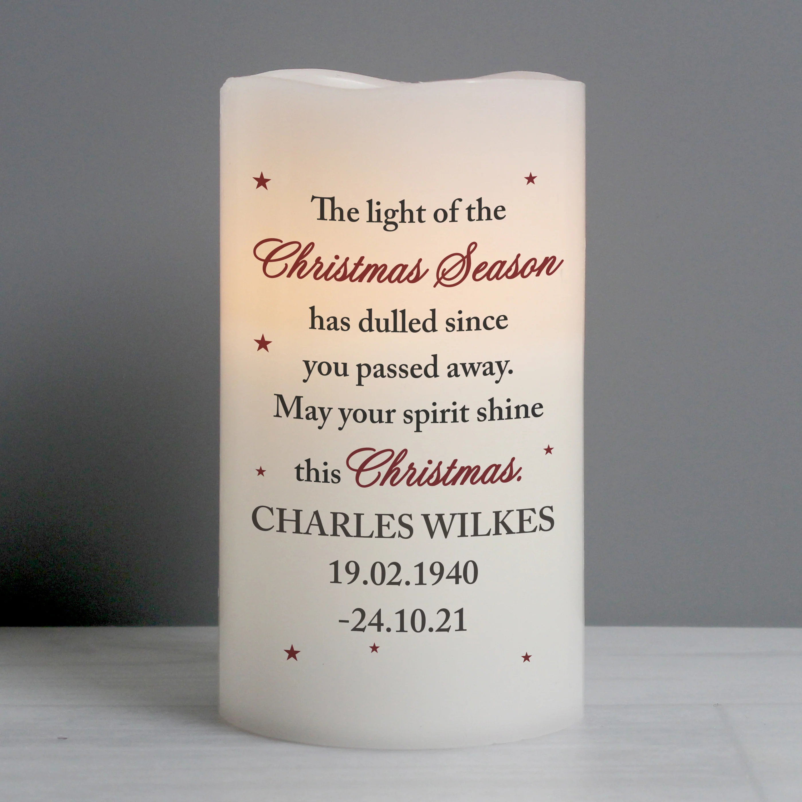 Personalised Christmas Season Memorial LED Candle - Image 3