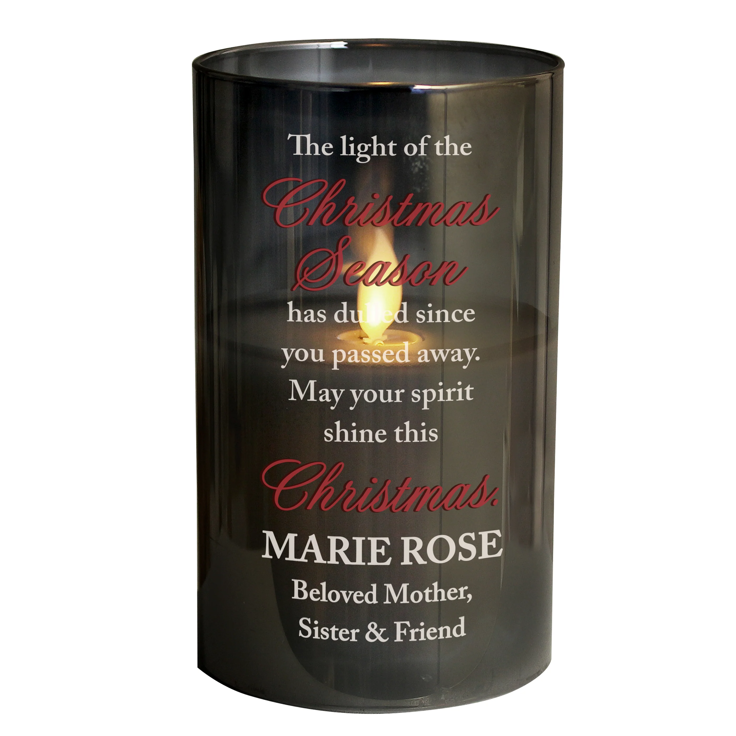 Personalised Christmas Season Memorial Smoked LED Candle - Image 3