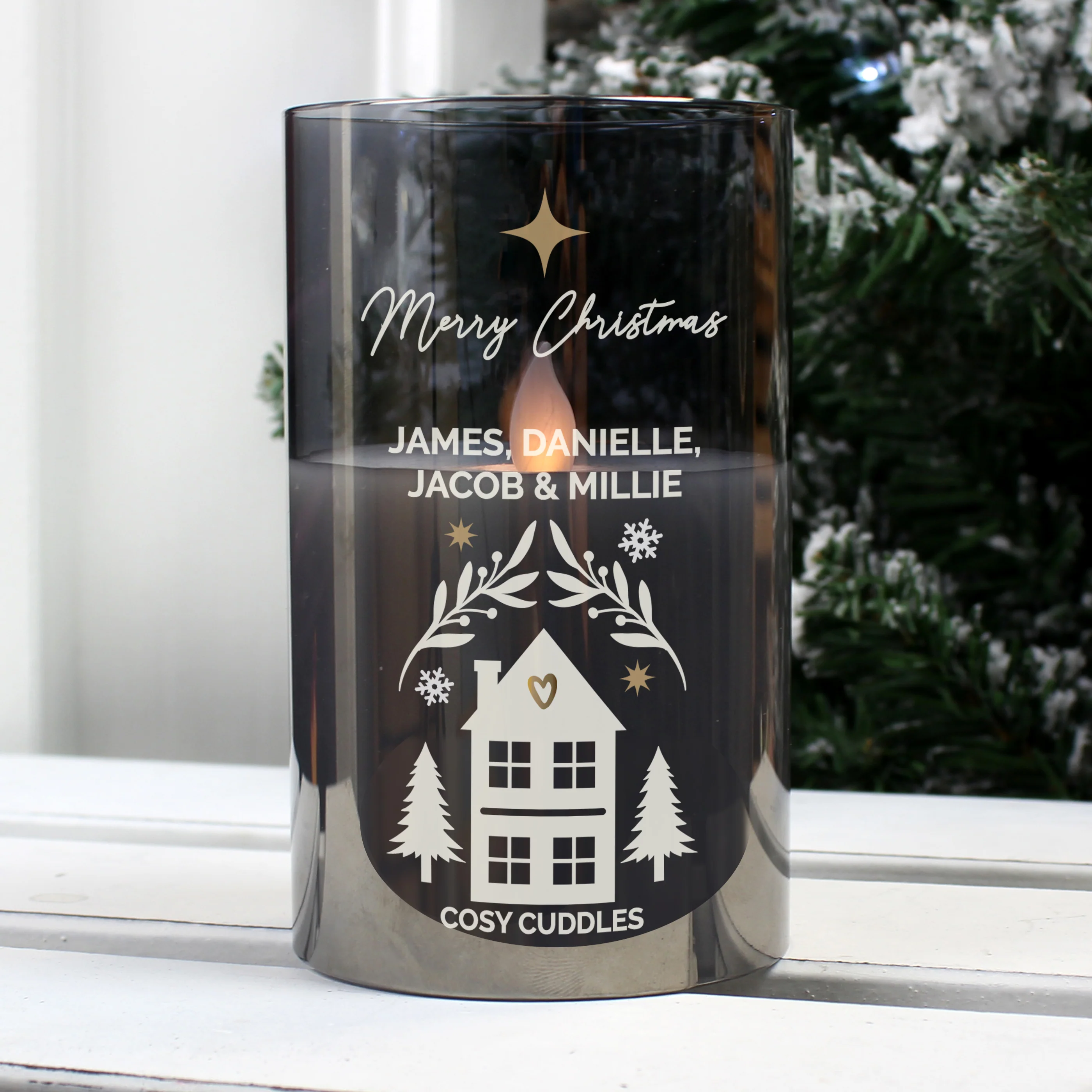 Personalised Christmas Smoked Glass LED Candle - Image 2