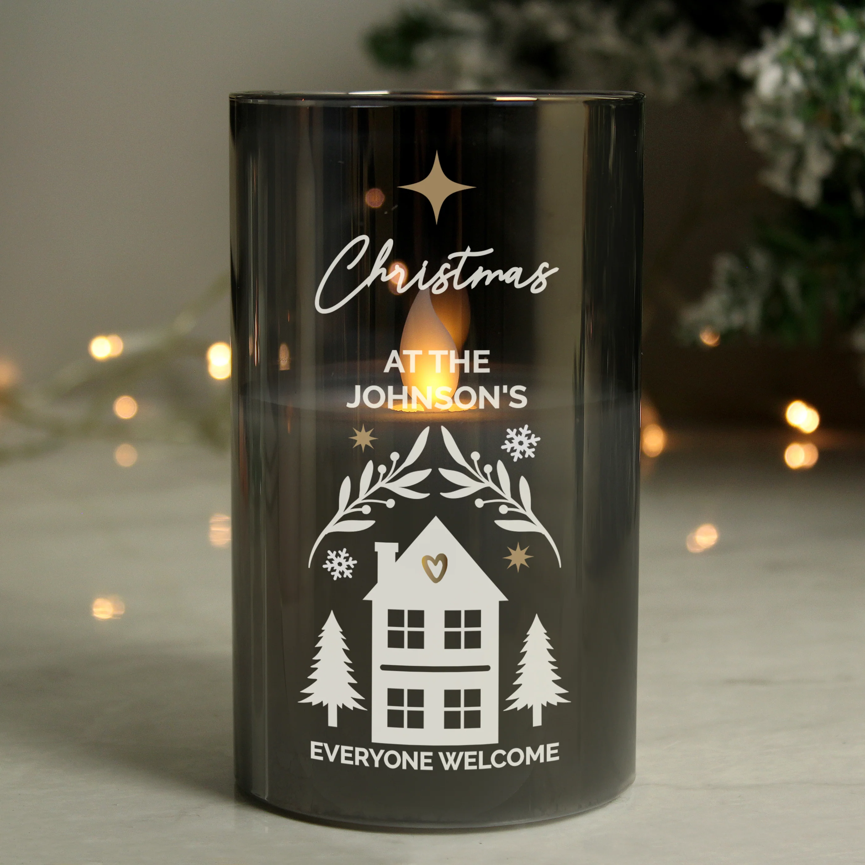 Personalised Christmas Smoked Glass LED Candle - Image 3