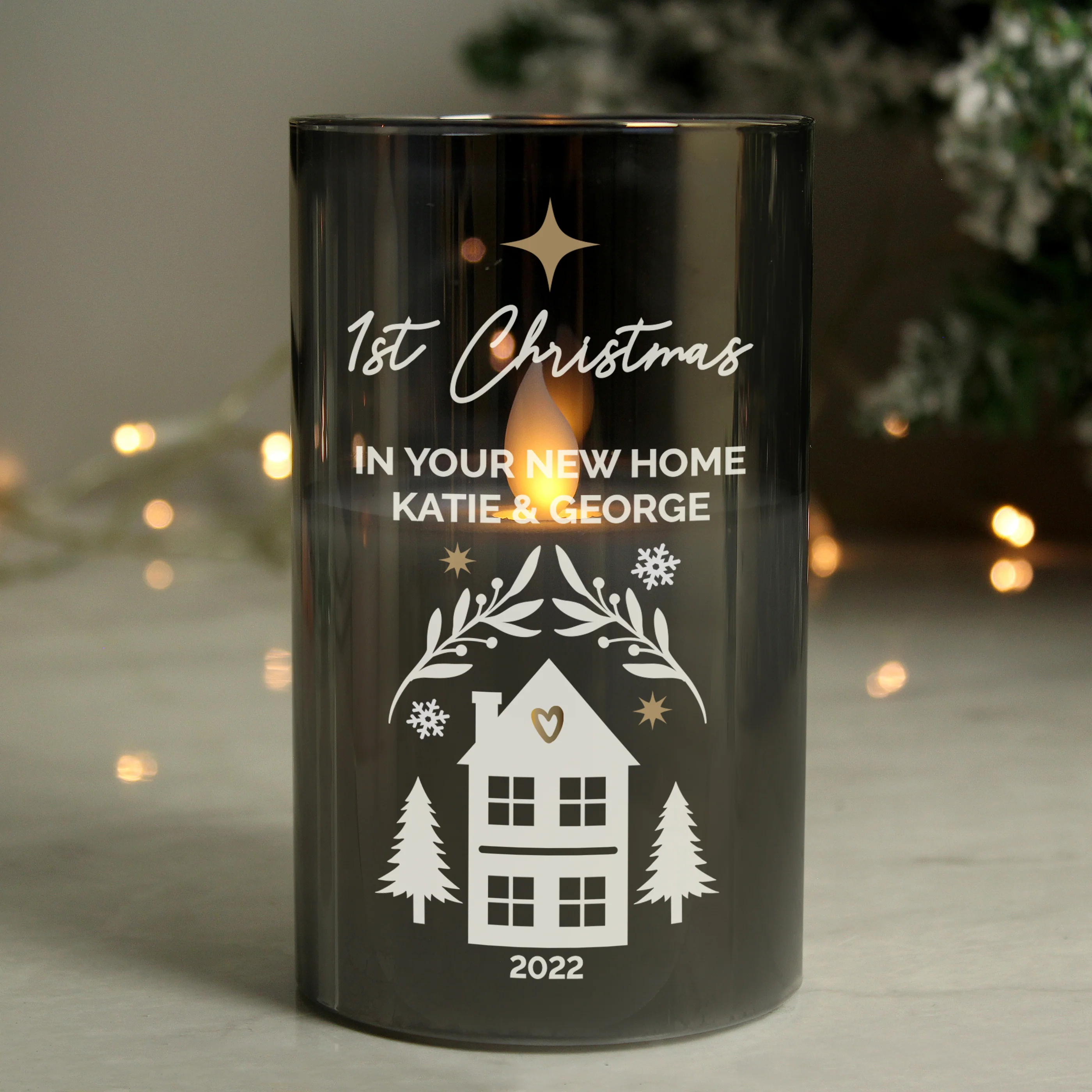Personalised Christmas Smoked Glass LED Candle - Image 4