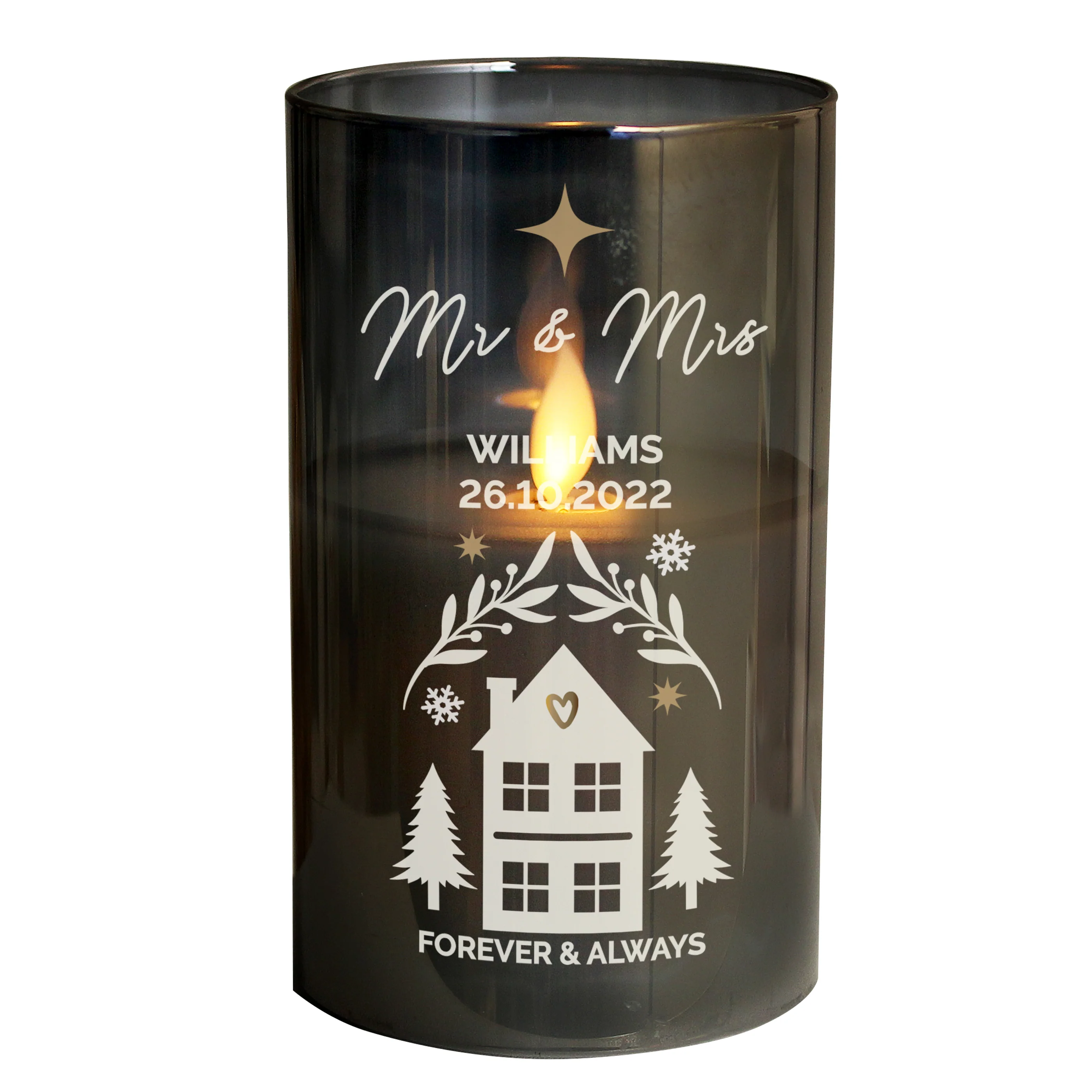 Personalised Christmas Smoked Glass LED Candle - Image 5