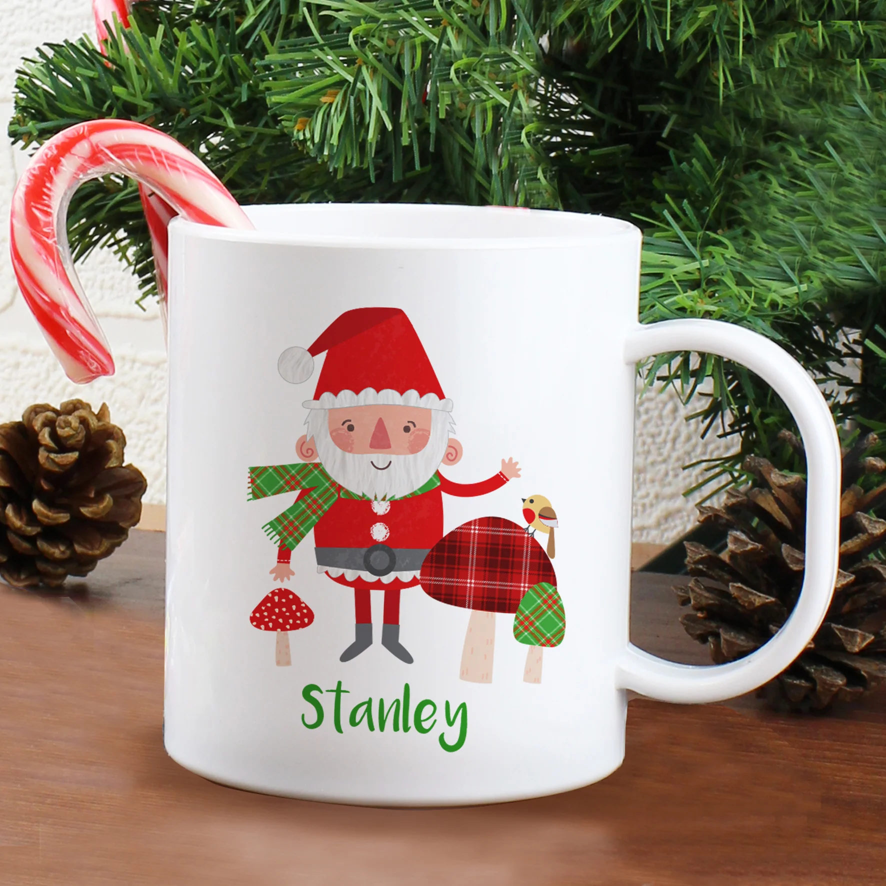 Personalised Christmas Toadstool Santa Plastic Mug - Image 4