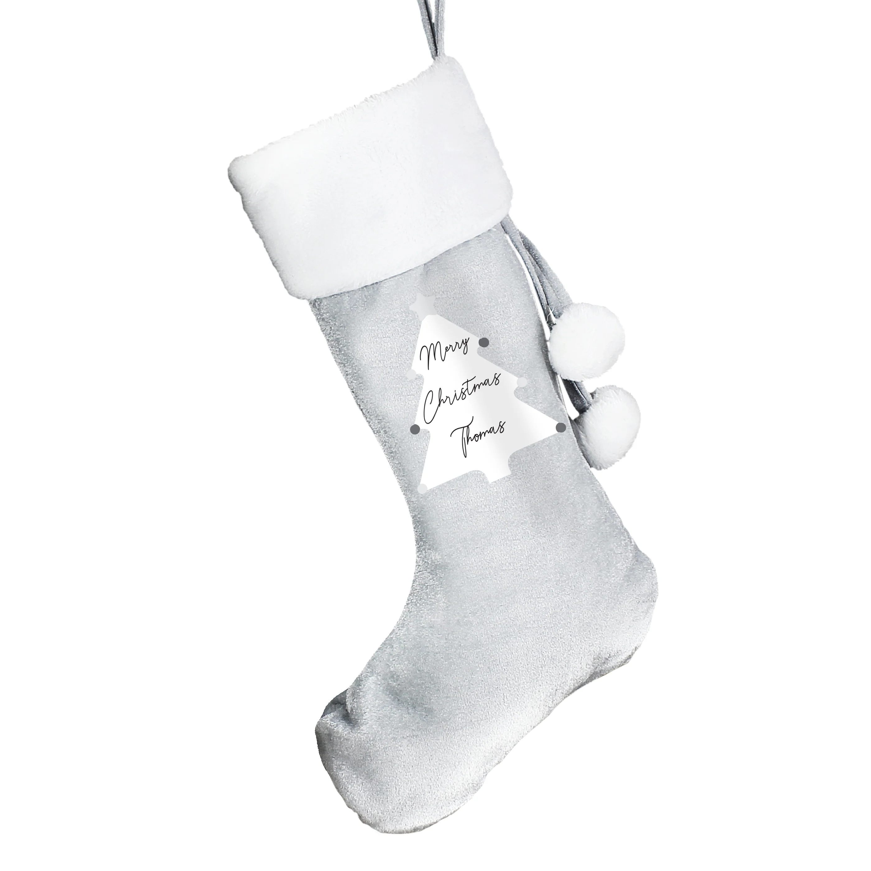 Personalised Christmas Tree Luxury Silver Grey Stocking - Image 4