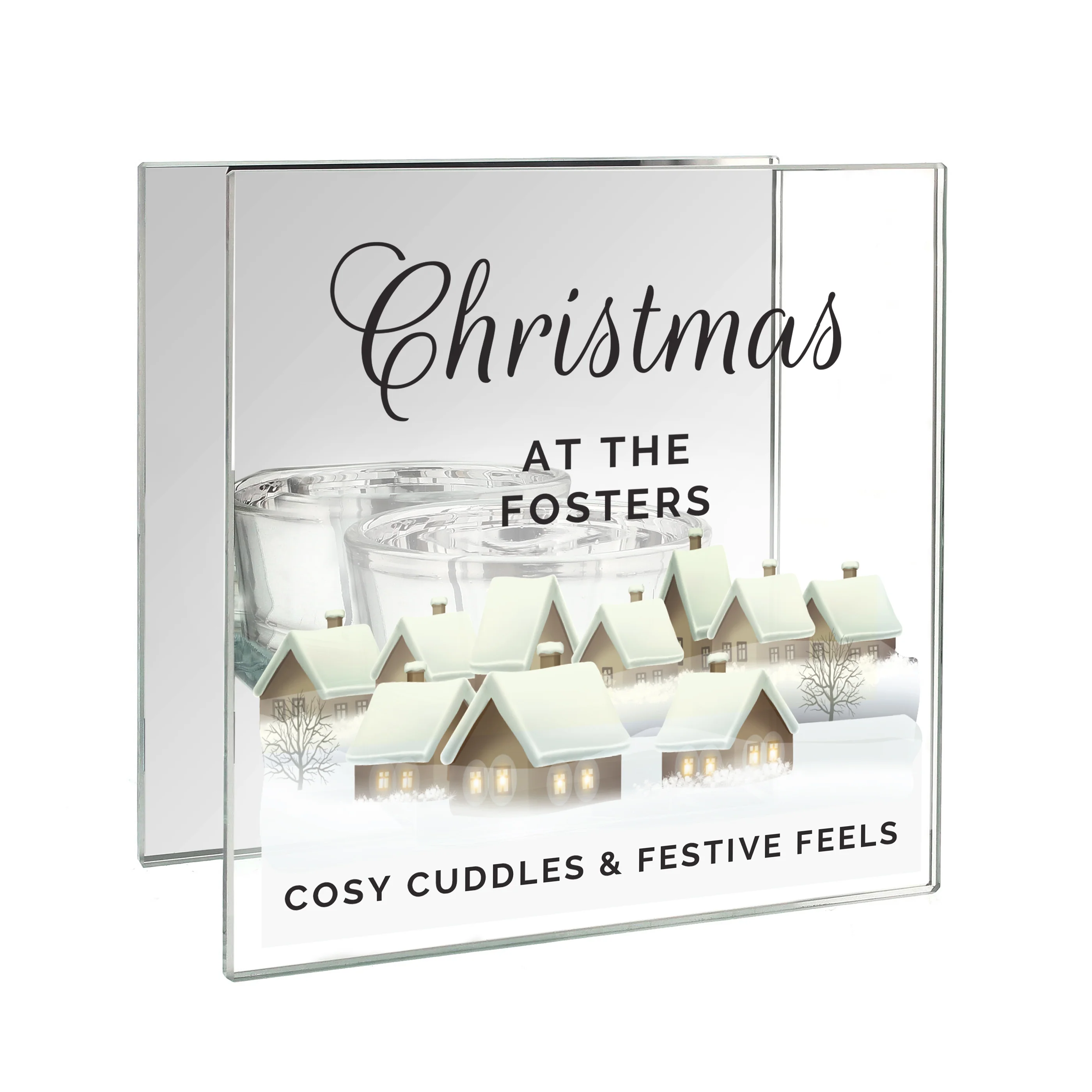 Personalised Christmas Village Mirrored Glass Tea Light Candle Holder - Image 5