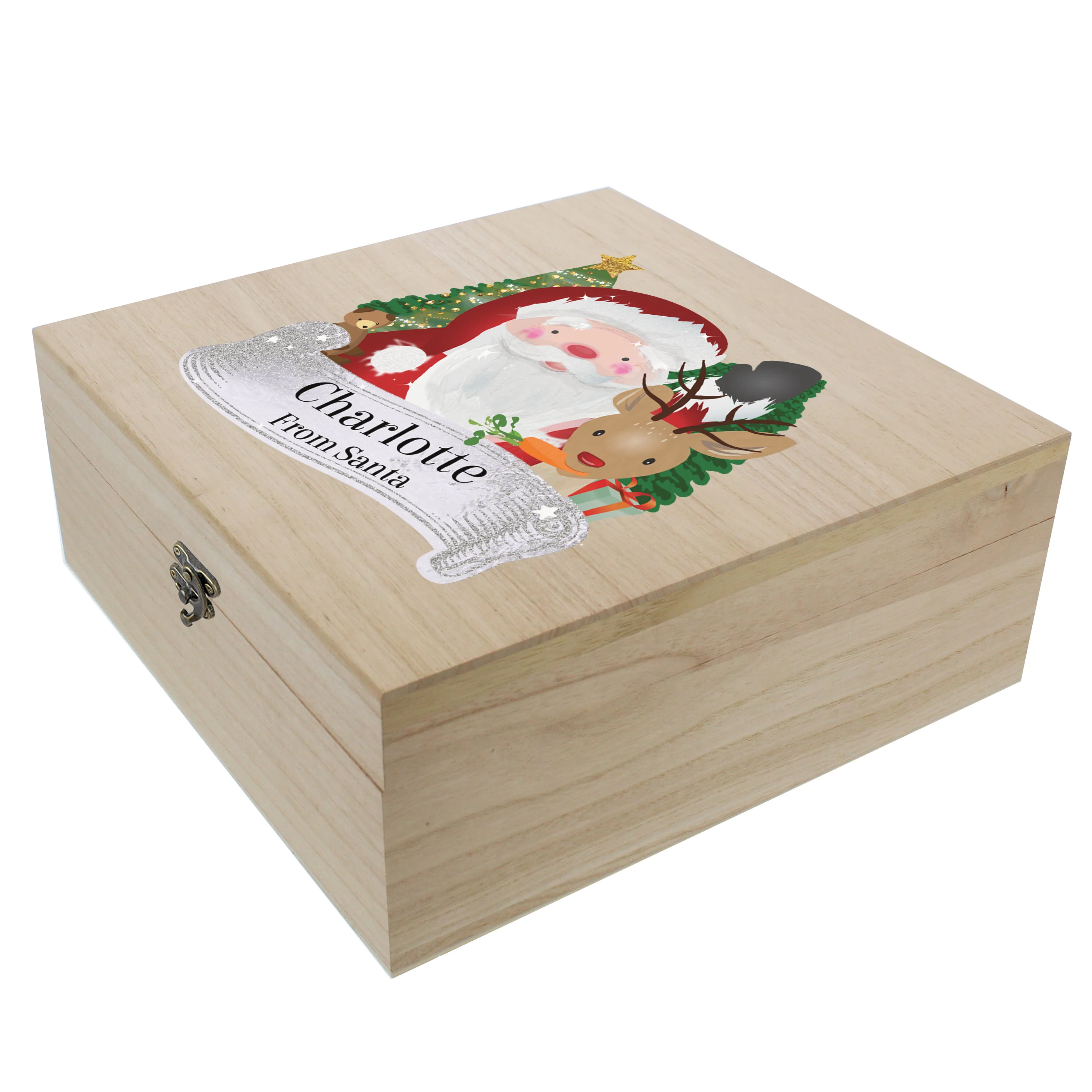 Personalised Colourful Santa Large Wooden Christmas Eve Box - Image 2