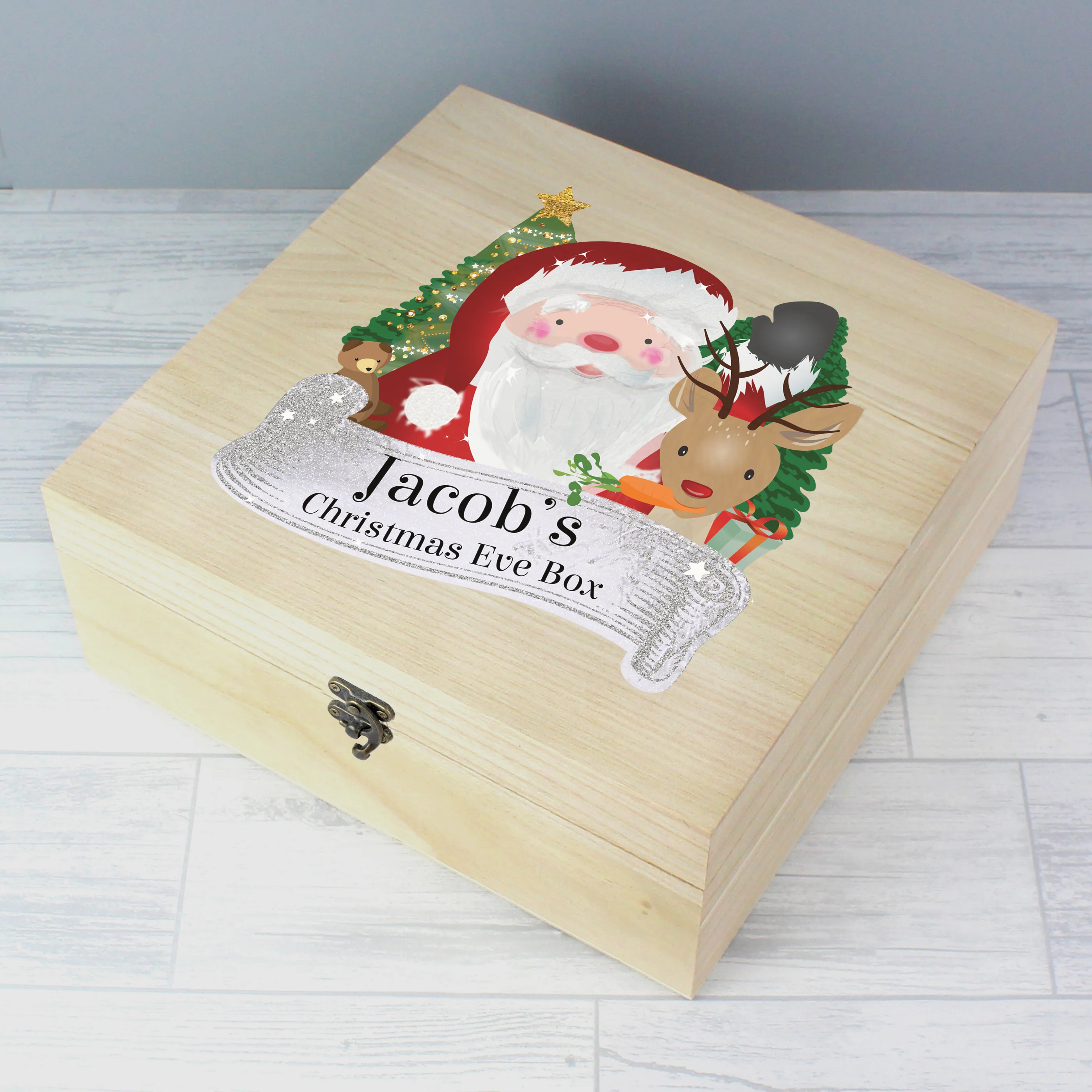 Personalised Colourful Santa Large Wooden Christmas Eve Box - Image 3