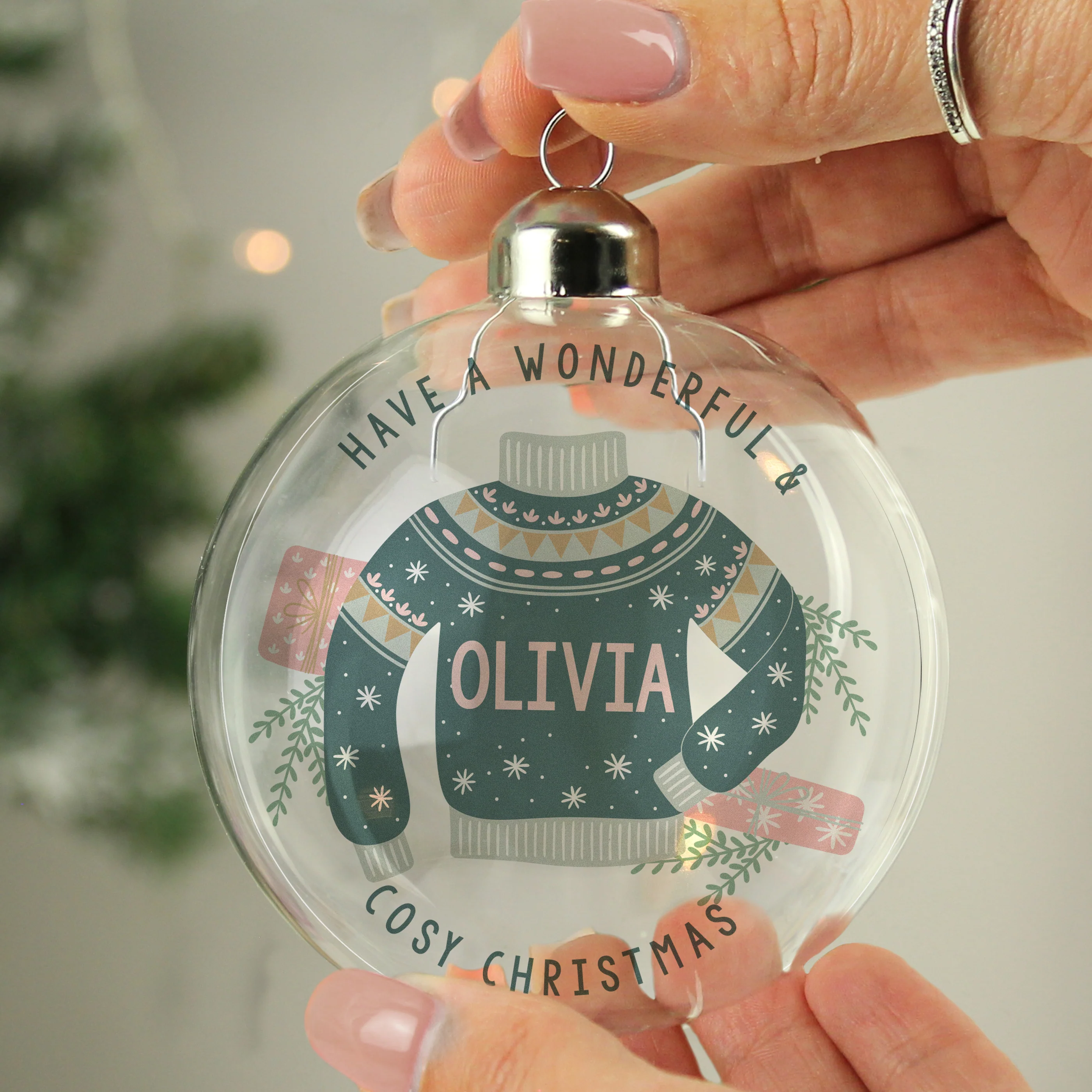 Personalised Cosy Christmas Glass Bauble - Image 2