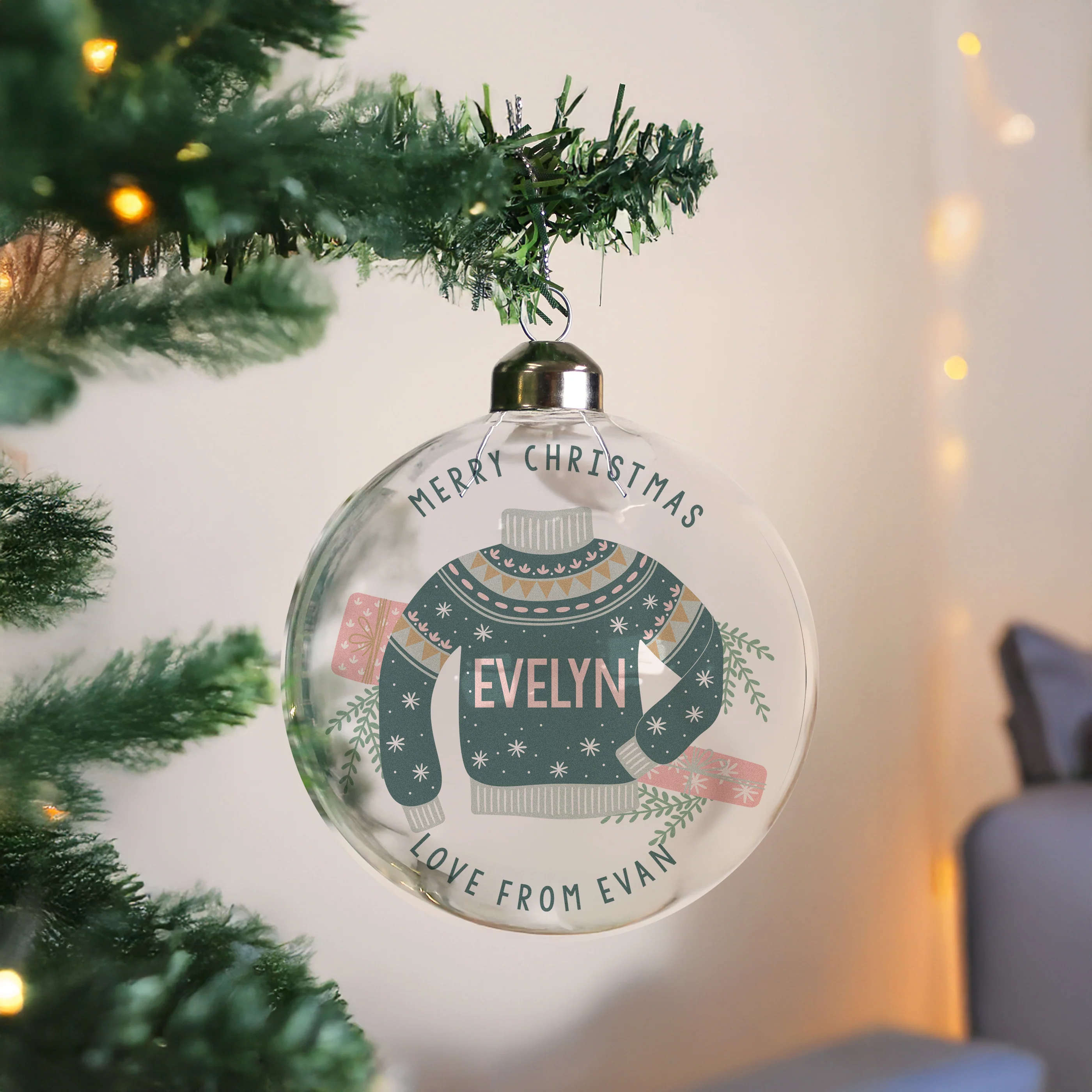 Personalised Cosy Christmas Glass Bauble - Image 3