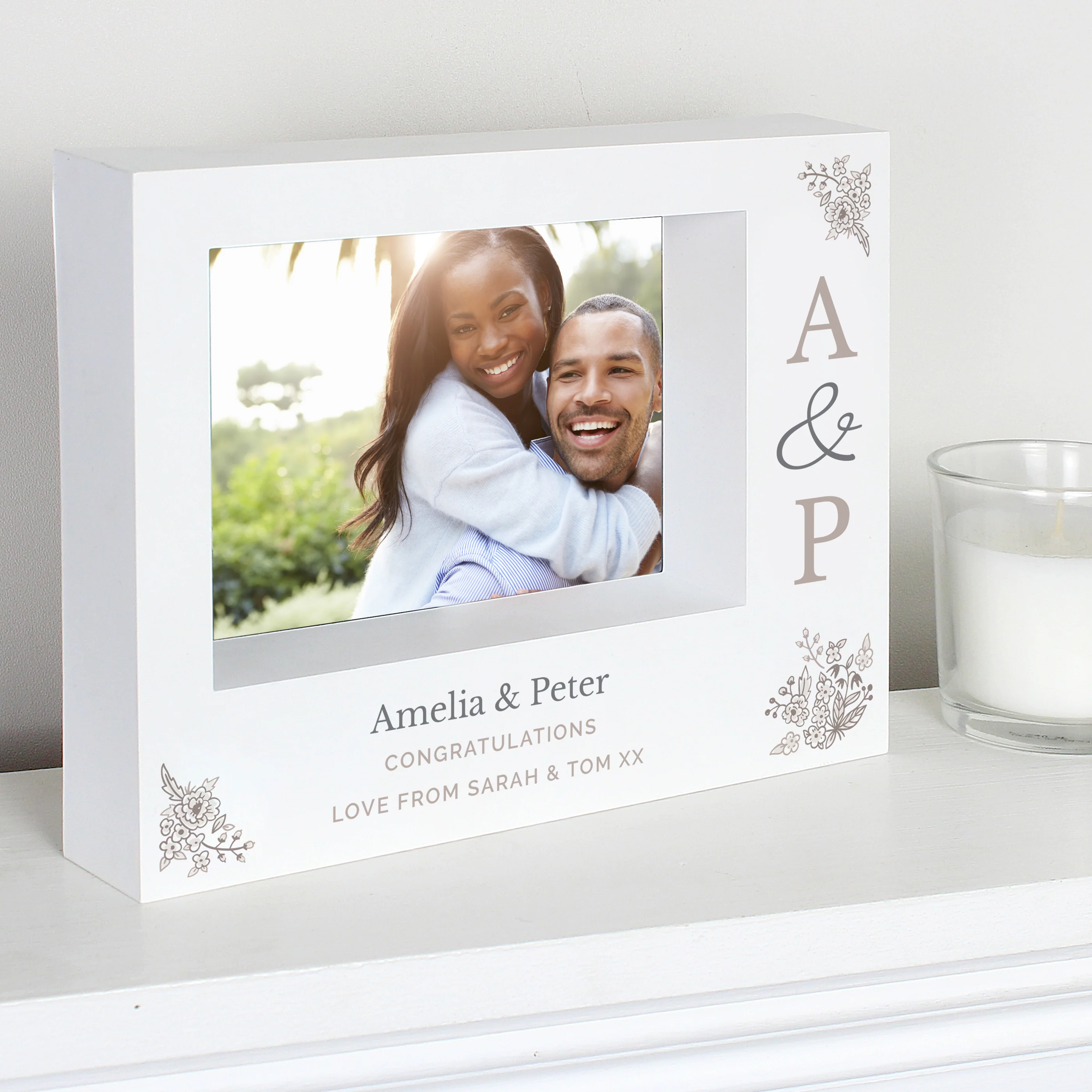 Personalised Couples Initials 5x7 Landscape Box Photo Frame - Image 3