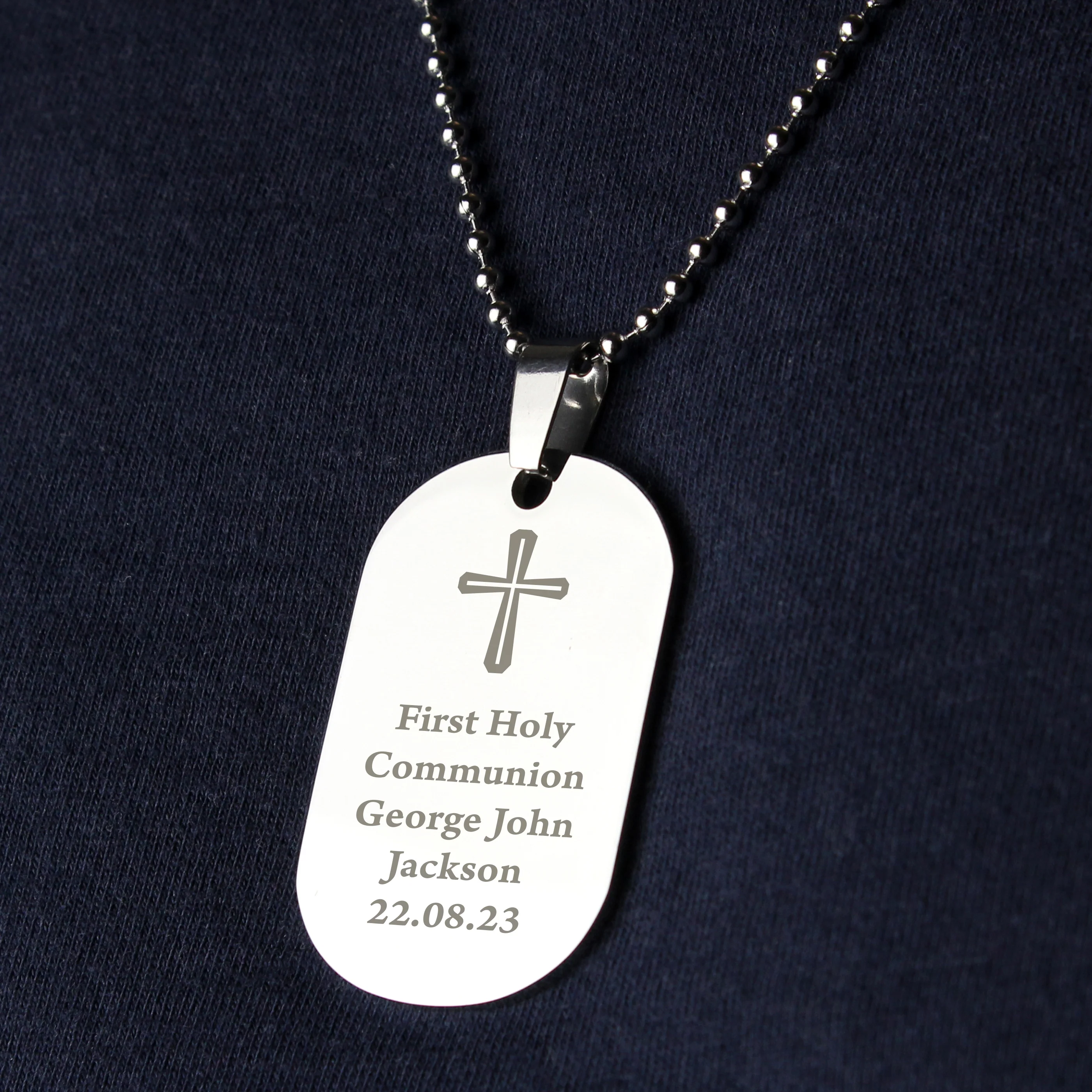 Personalised Cross Stainless Steel Dog Tag Necklace - Image 2
