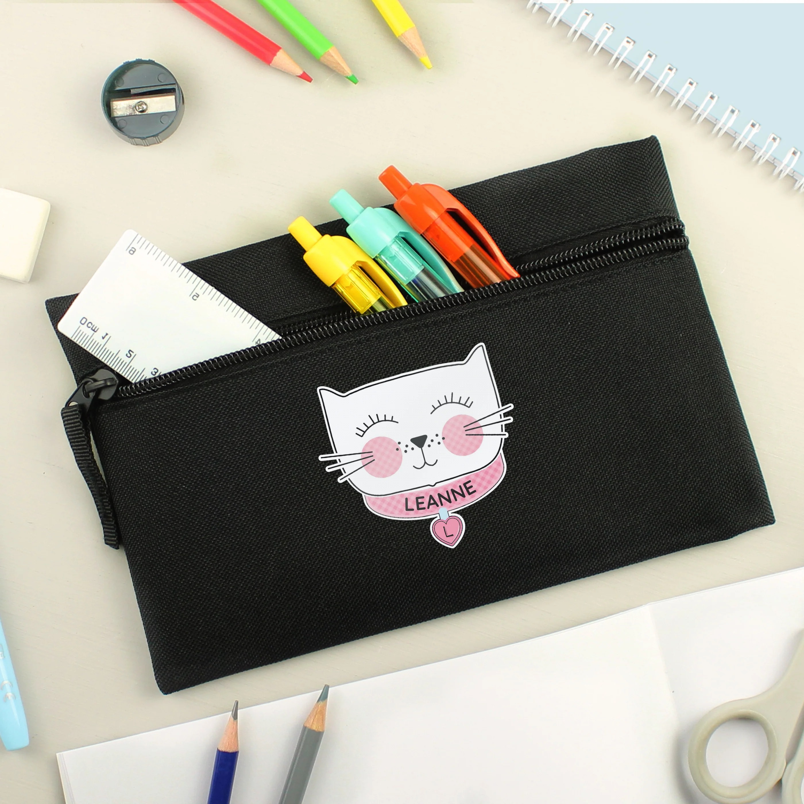 Personalised Cute Cat Black Pencil Case - Image 2