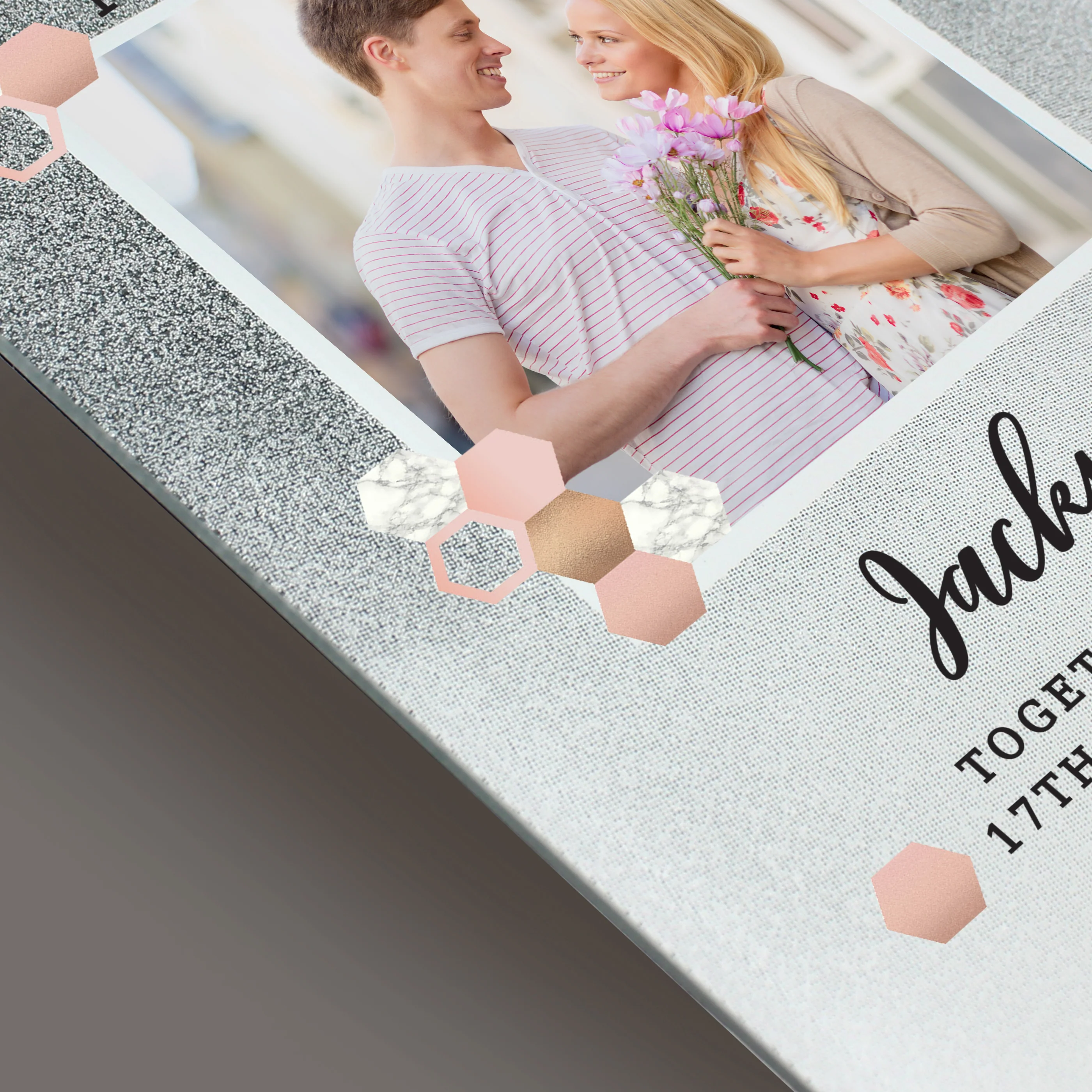 Personalised Cute Hexagon Design 4x4 Glitter Glass Photo Frame - Image 4