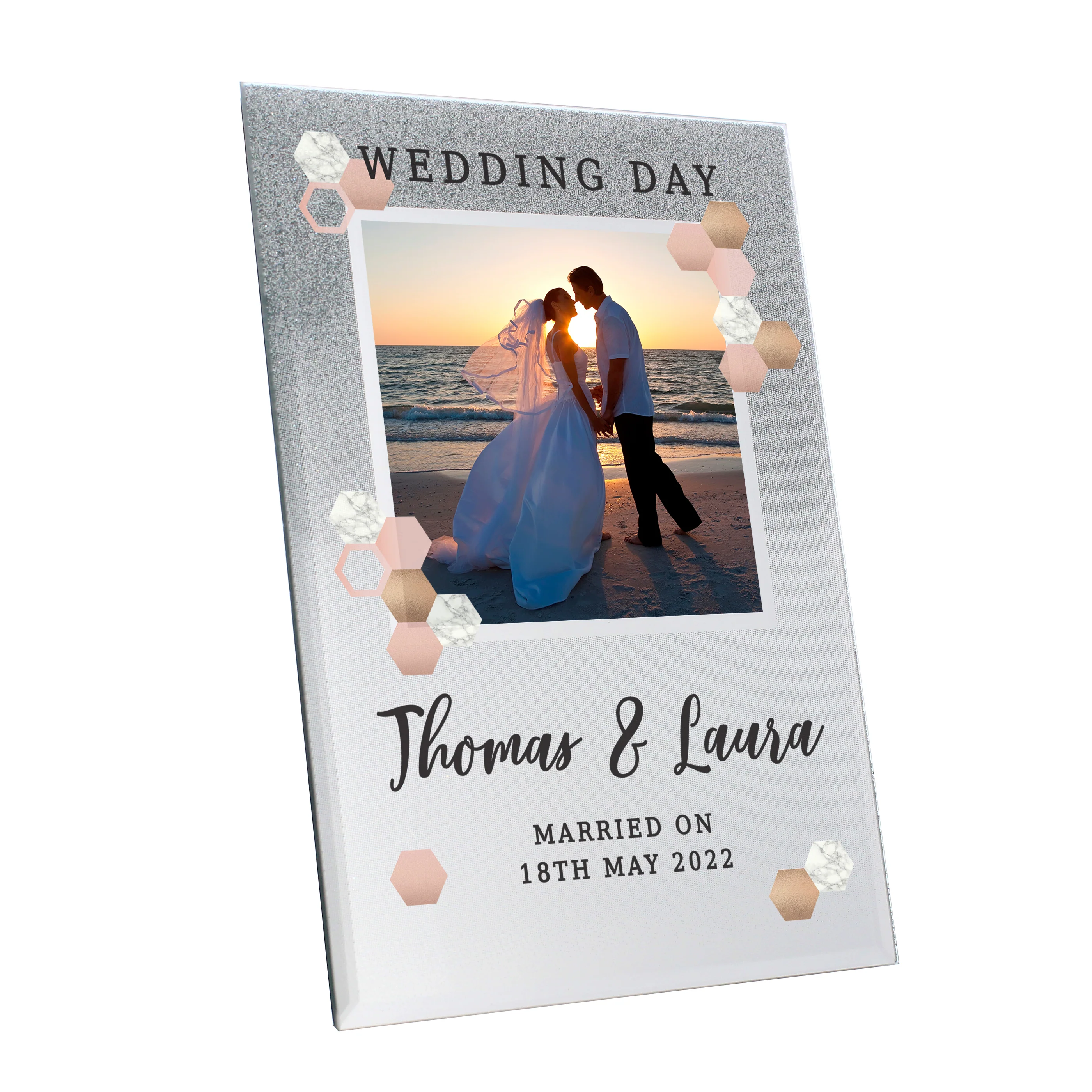 Personalised Cute Hexagon Design 4x4 Glitter Glass Photo Frame - Image 5