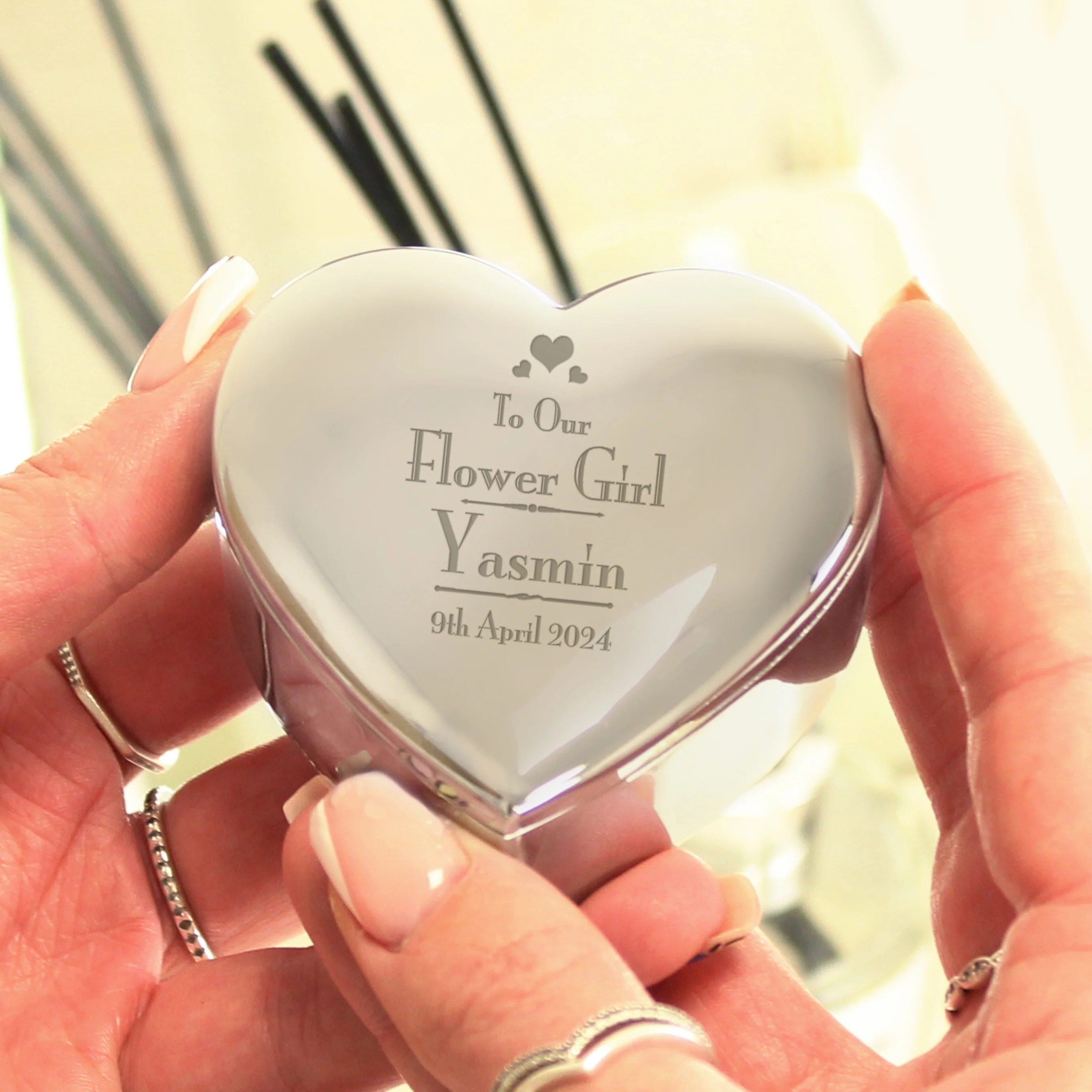 Personalised Decorative Wedding Flower Girl Heart Trinket Box - Image 2